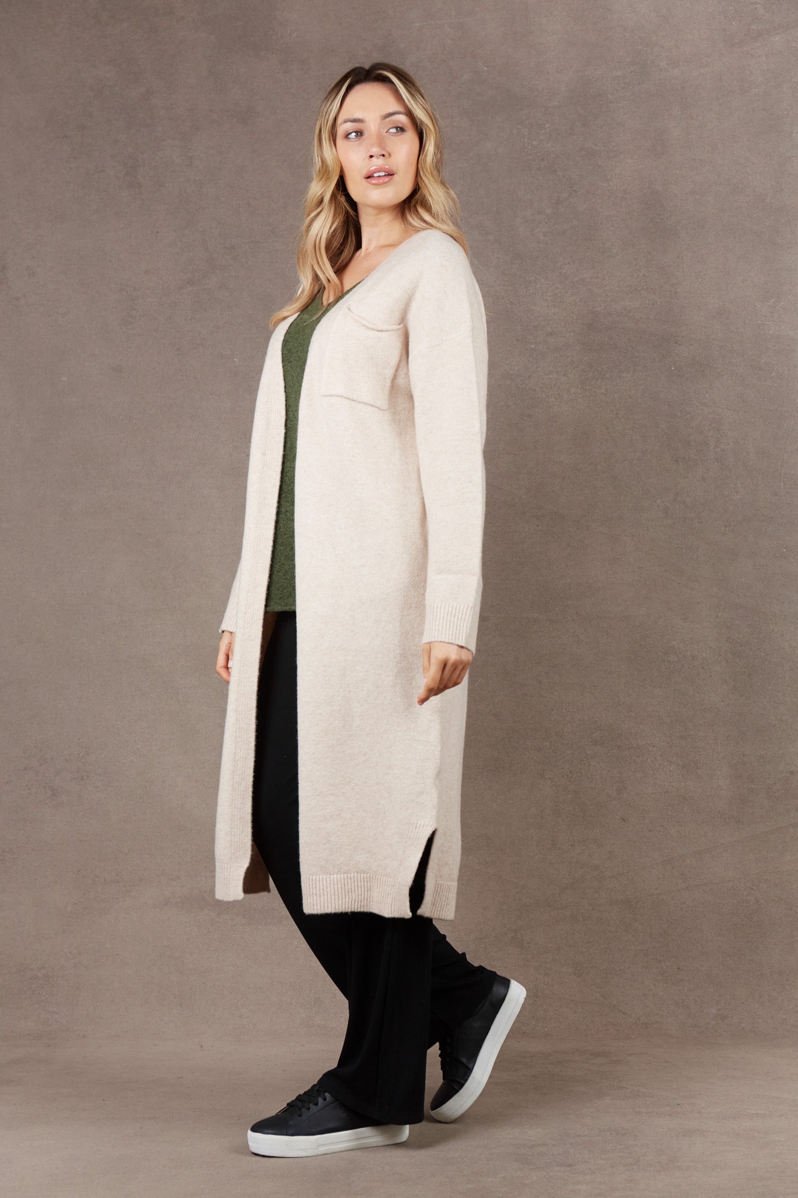 Paarl Longline Cardigan - Oat - eb&ive Clothing - Knit Cardigan Long One Size