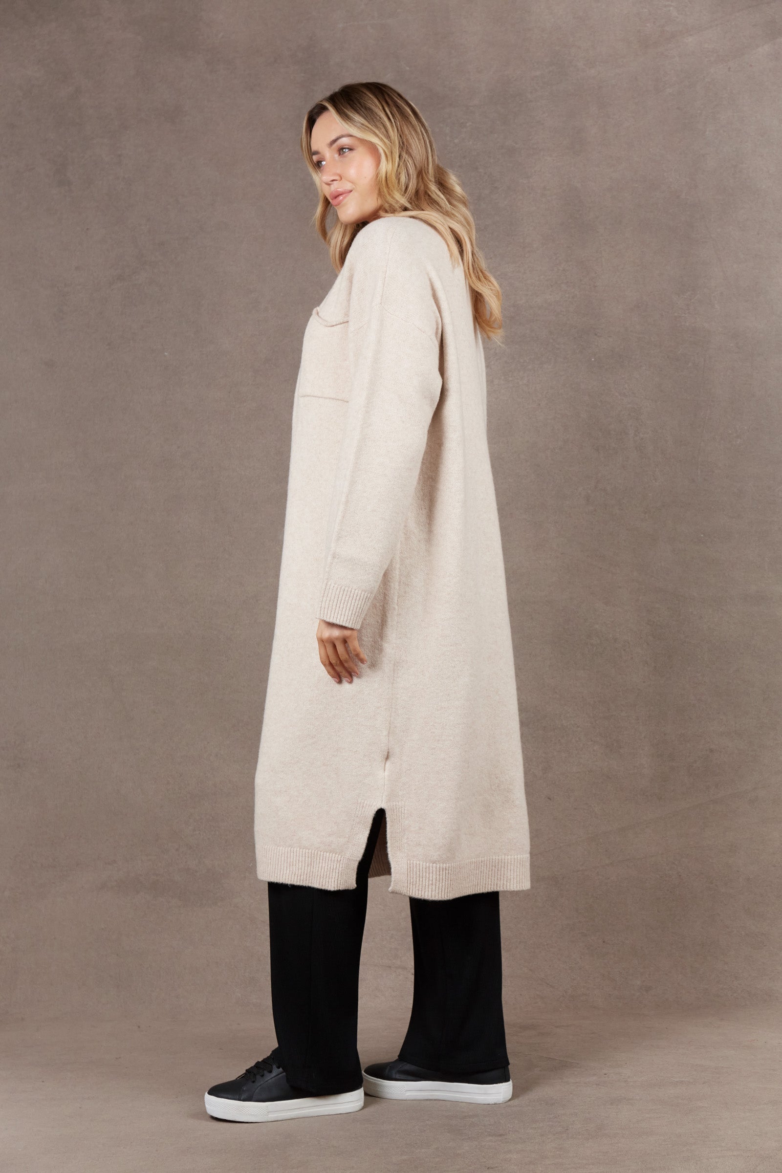 Paarl Longline Cardigan - Oat - eb&ive Clothing - Knit Cardigan Long One Size