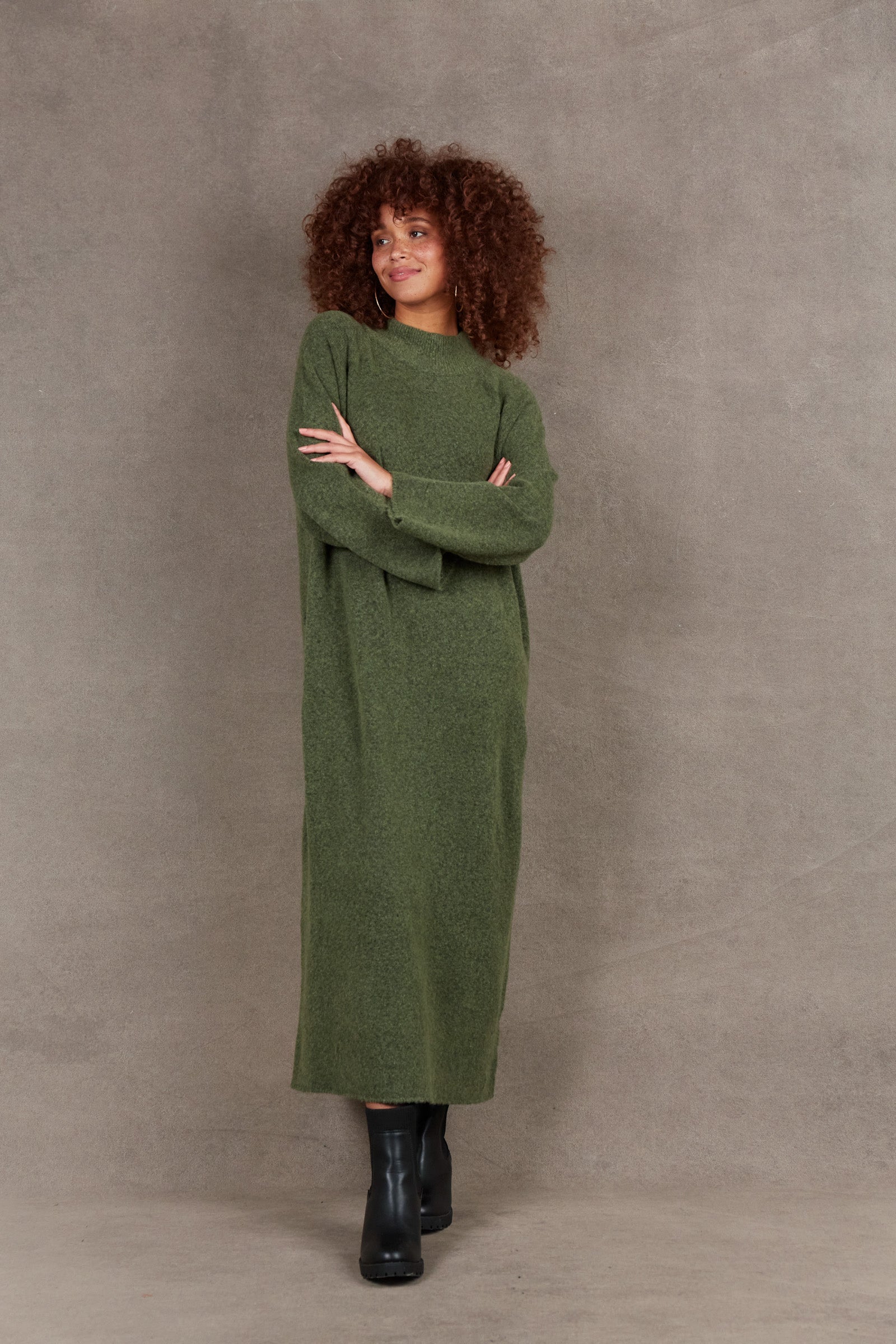 Paarl Tie Knit Dress - Moss - eb&ive Clothing - Knit Dress One Size