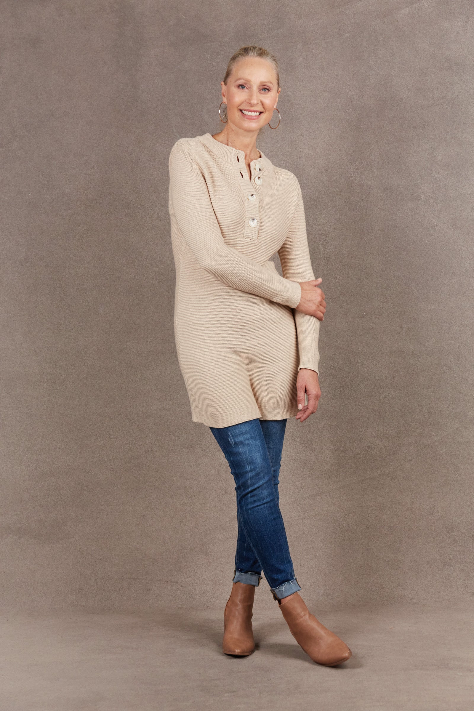 Britons Button Knit Top/Dress - Oat - eb&ive Clothing - Knit Top/Dress