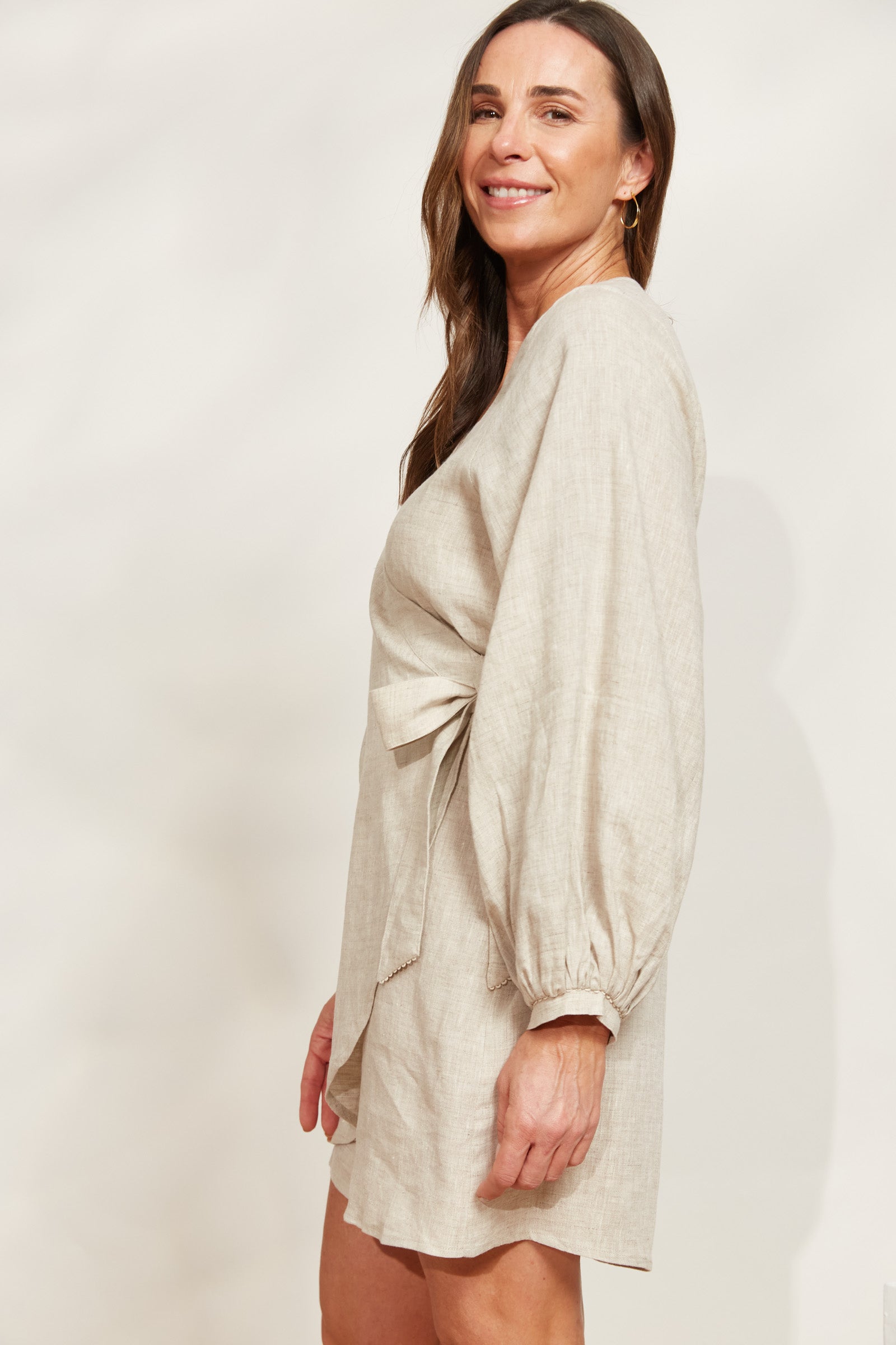 Seraphic Wrap Dress - Dune - eb&ive Clothing - Dress Mini Linen