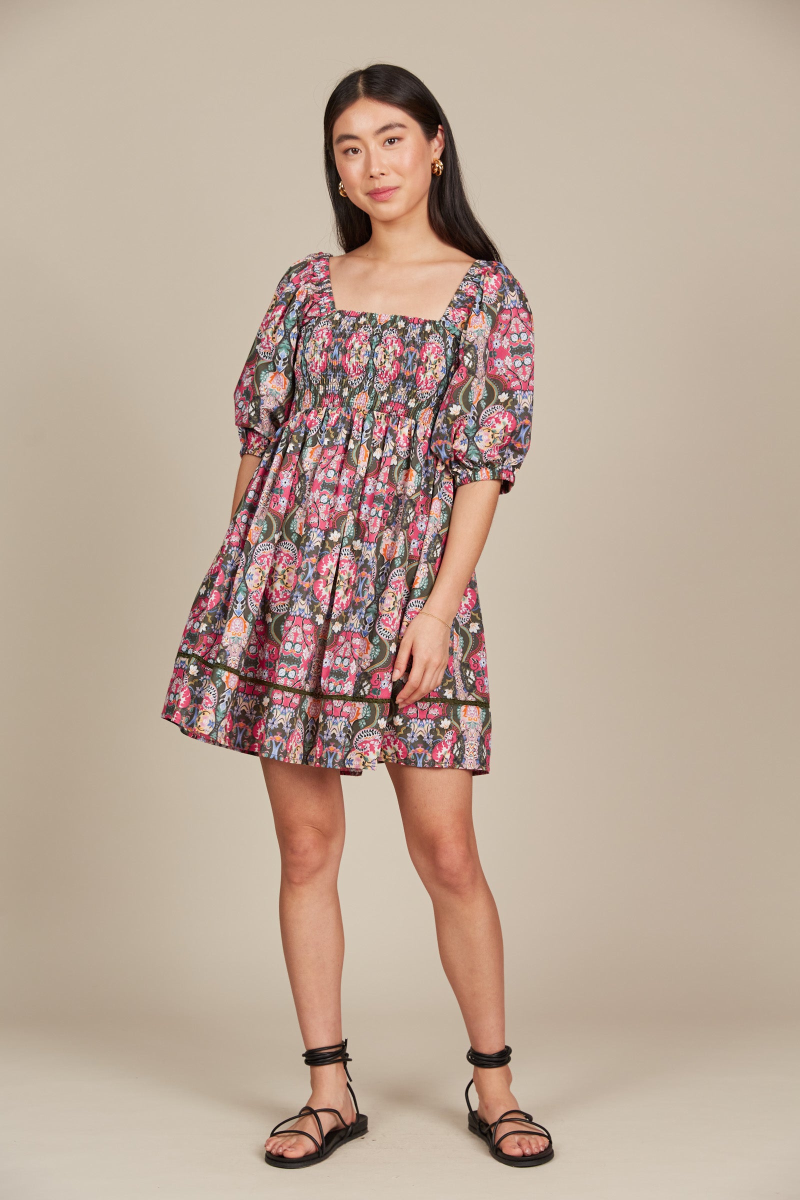 Remi Mini Dress - Olive Fleuron