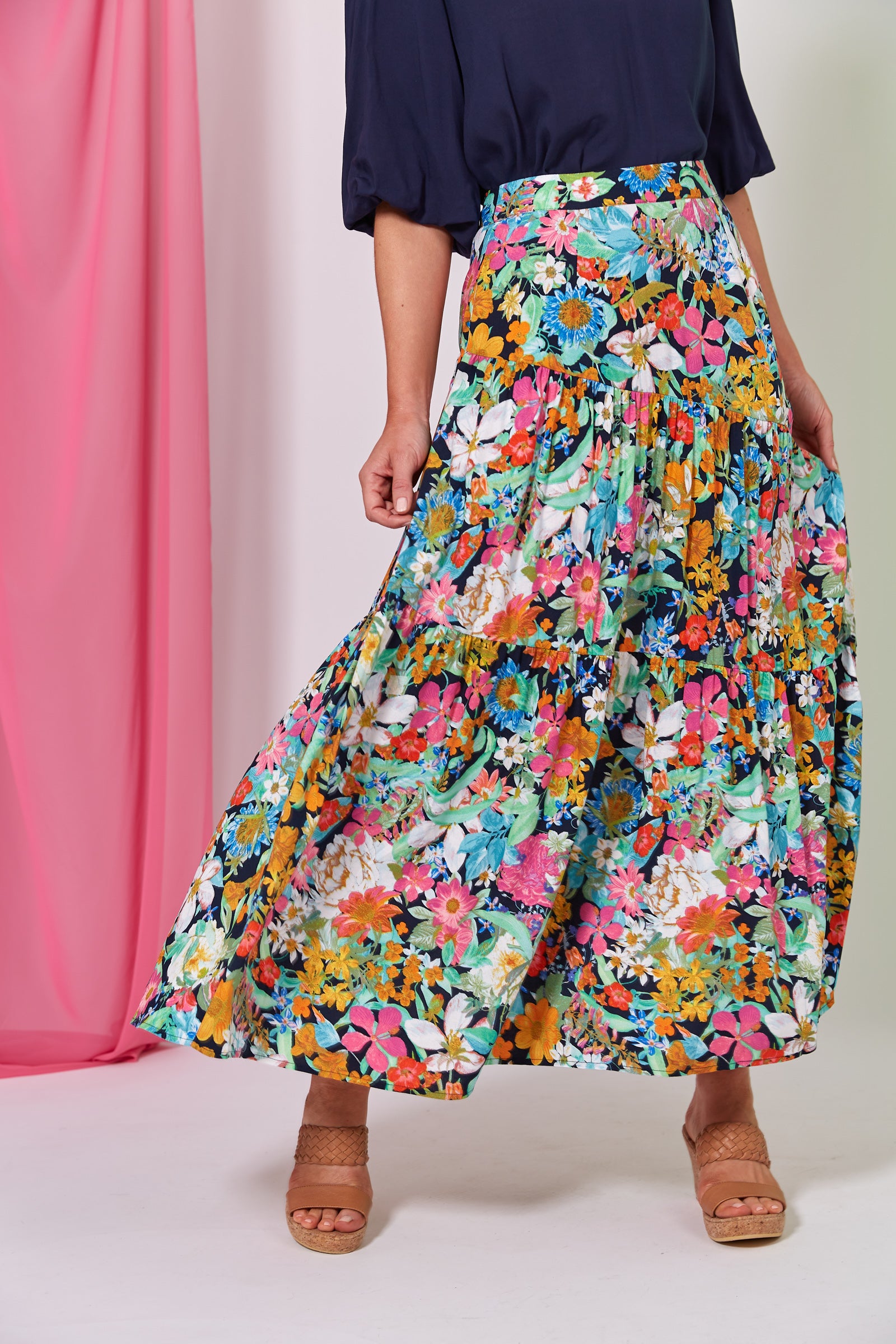 Esprit Maxi Skirt - Navy Flourish