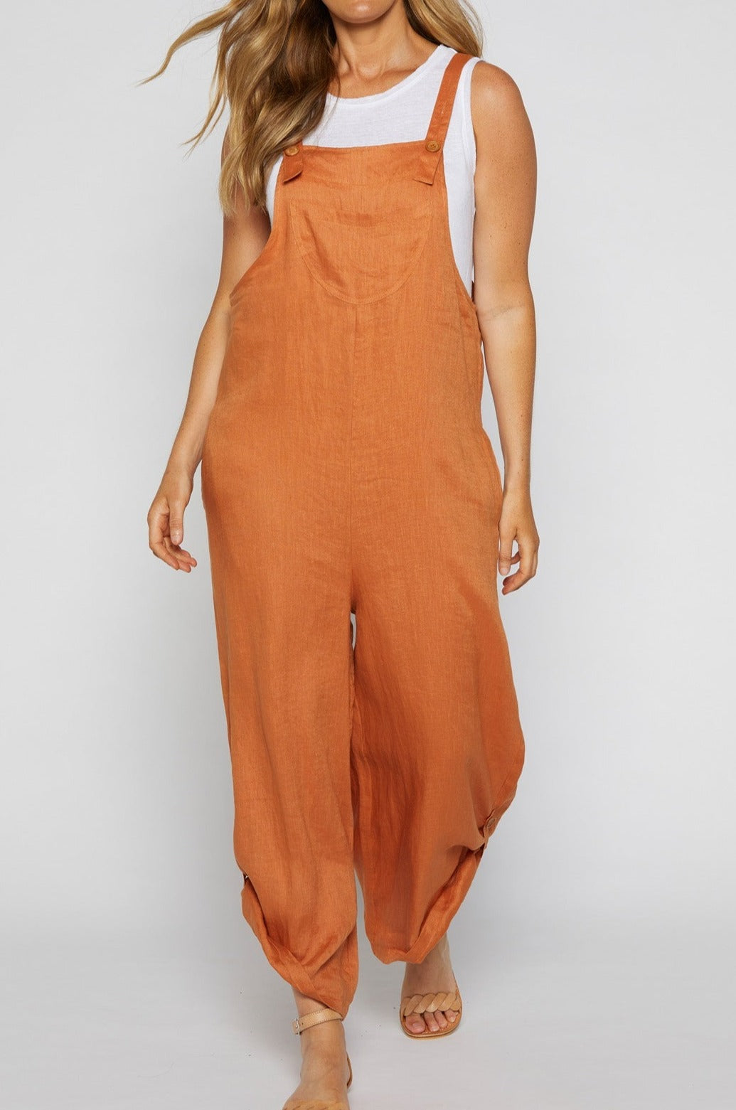 Rust linen jumpsuit online