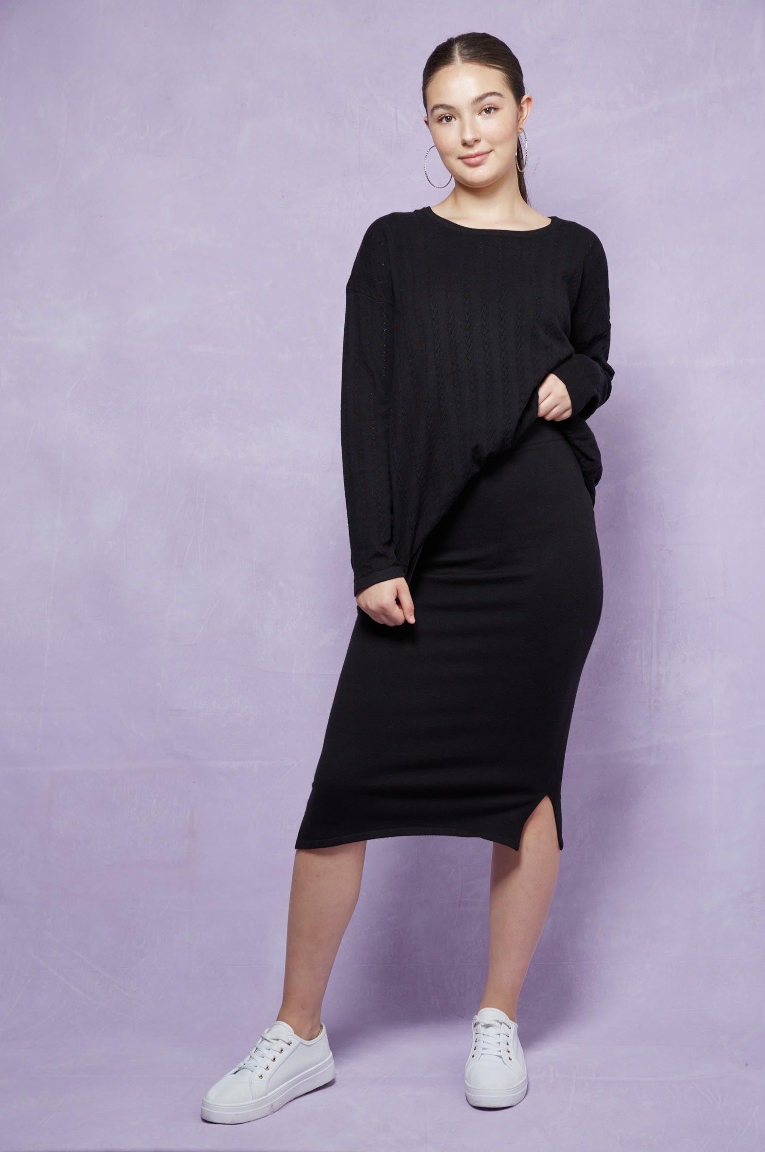 Thalia Knit Skirt - Onyx - Isle of Mine Clothing - Knit Skirt Mid