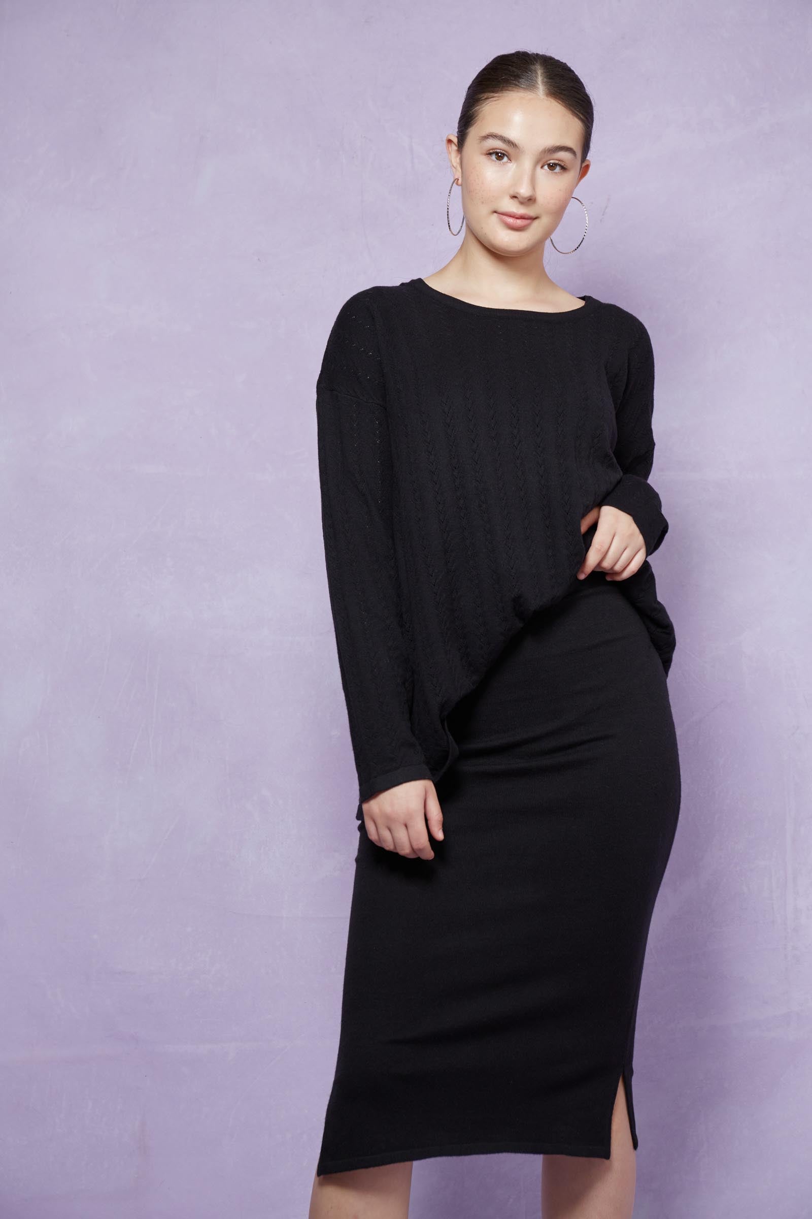 Thalia Knit Skirt - Onyx - Isle of Mine Clothing - Knit Skirt Mid
