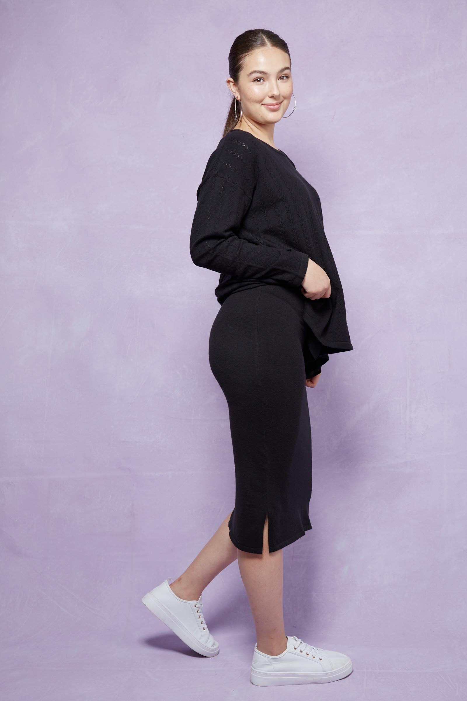 Thalia Knit Skirt - Onyx - Isle of Mine Clothing - Knit Skirt Mid