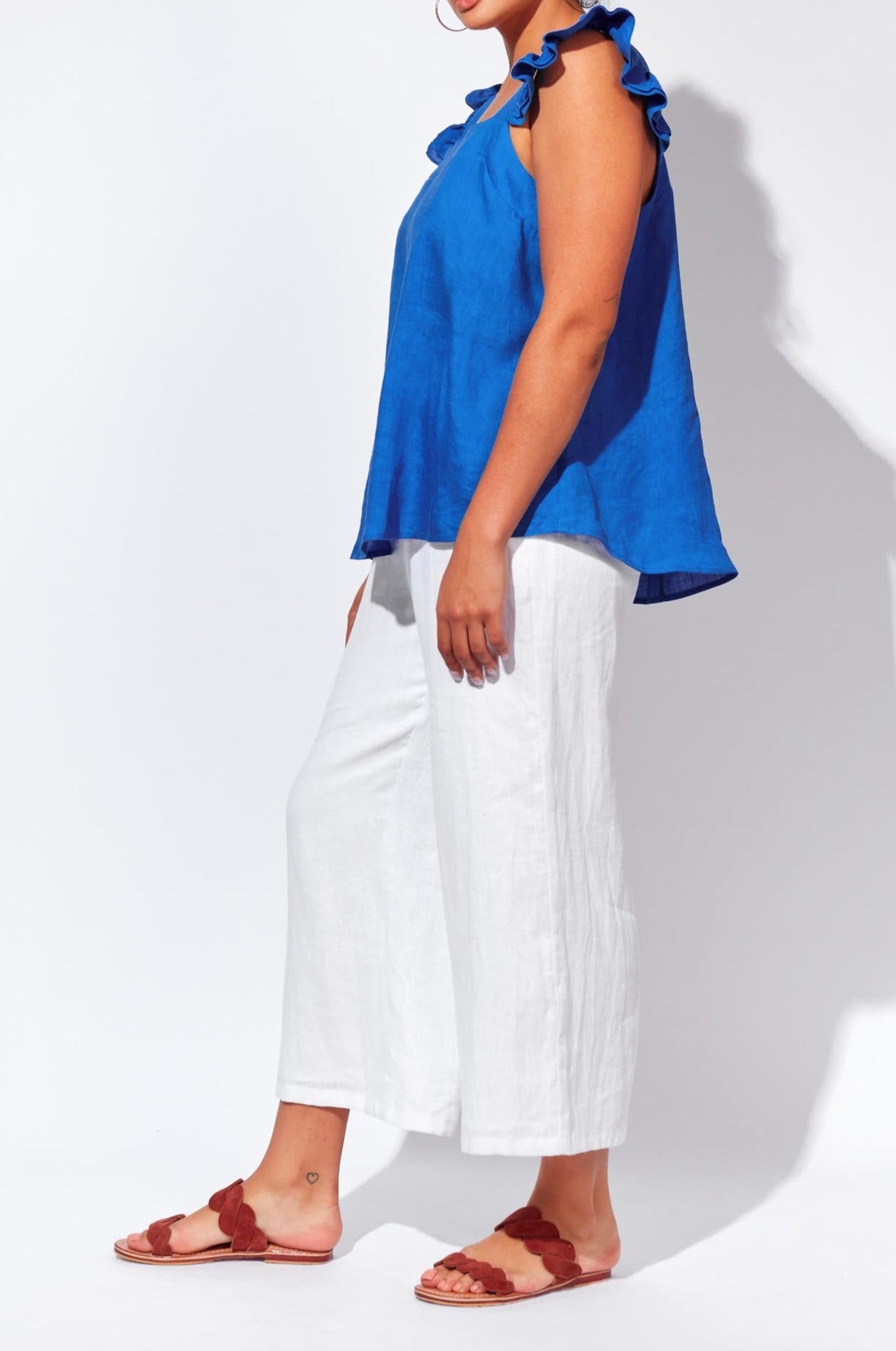 Nusa Frill Top - Cobalt - Isle of Mine Clothing - Top Cap Sleeve Linen