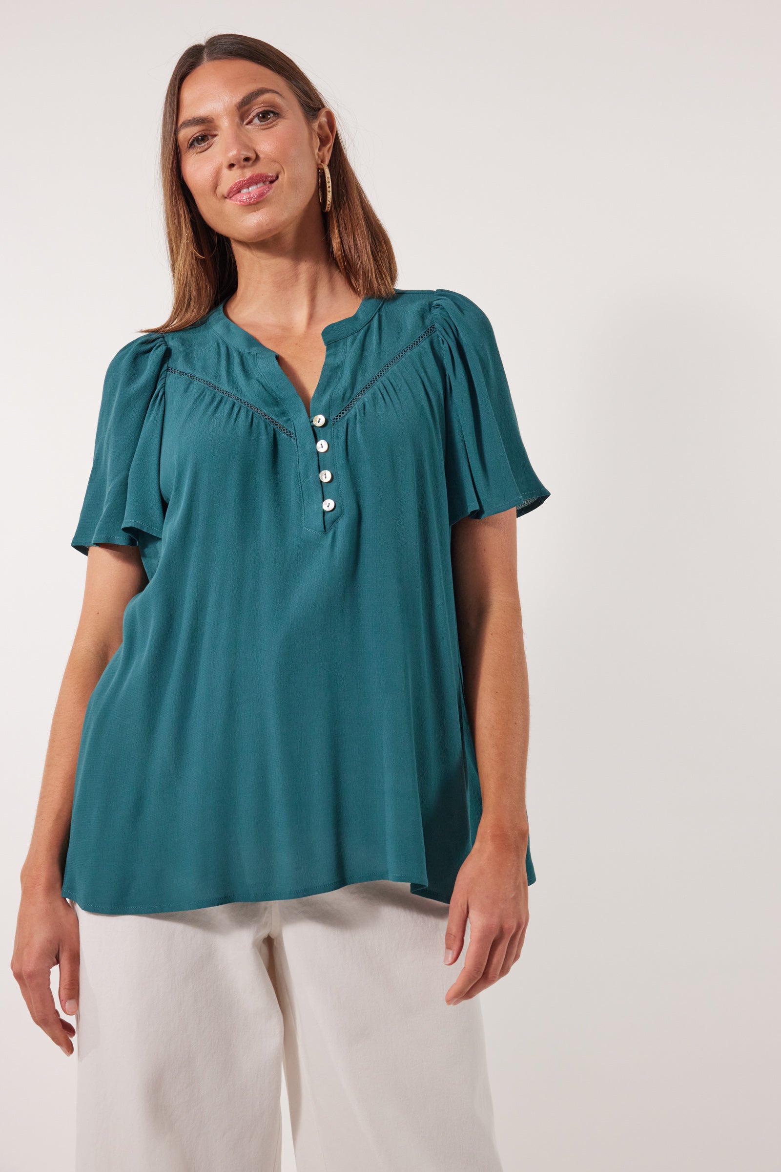 Botanical Blouse - Teal - Isle of Mine Clothing - Top S/S