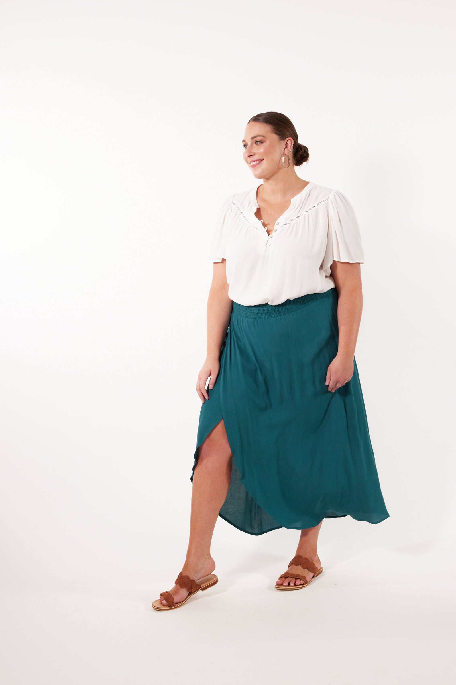 Botanical Midi Skirt - Teal - Isle of Mine Clothing - Skirt Mid