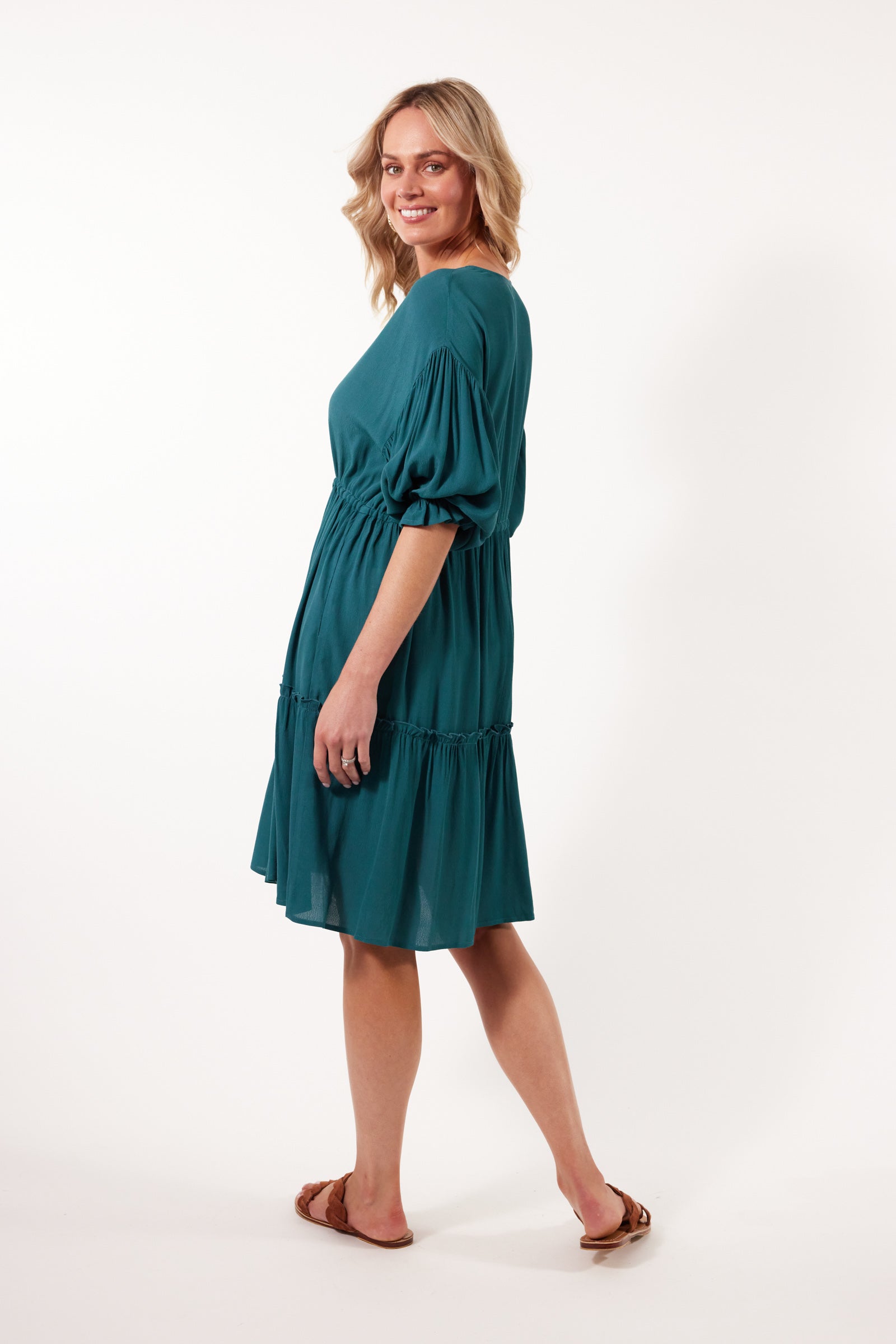 Botanical Tie Dress - Teal - Isle of Mine Clothing - Dress Mid One Size