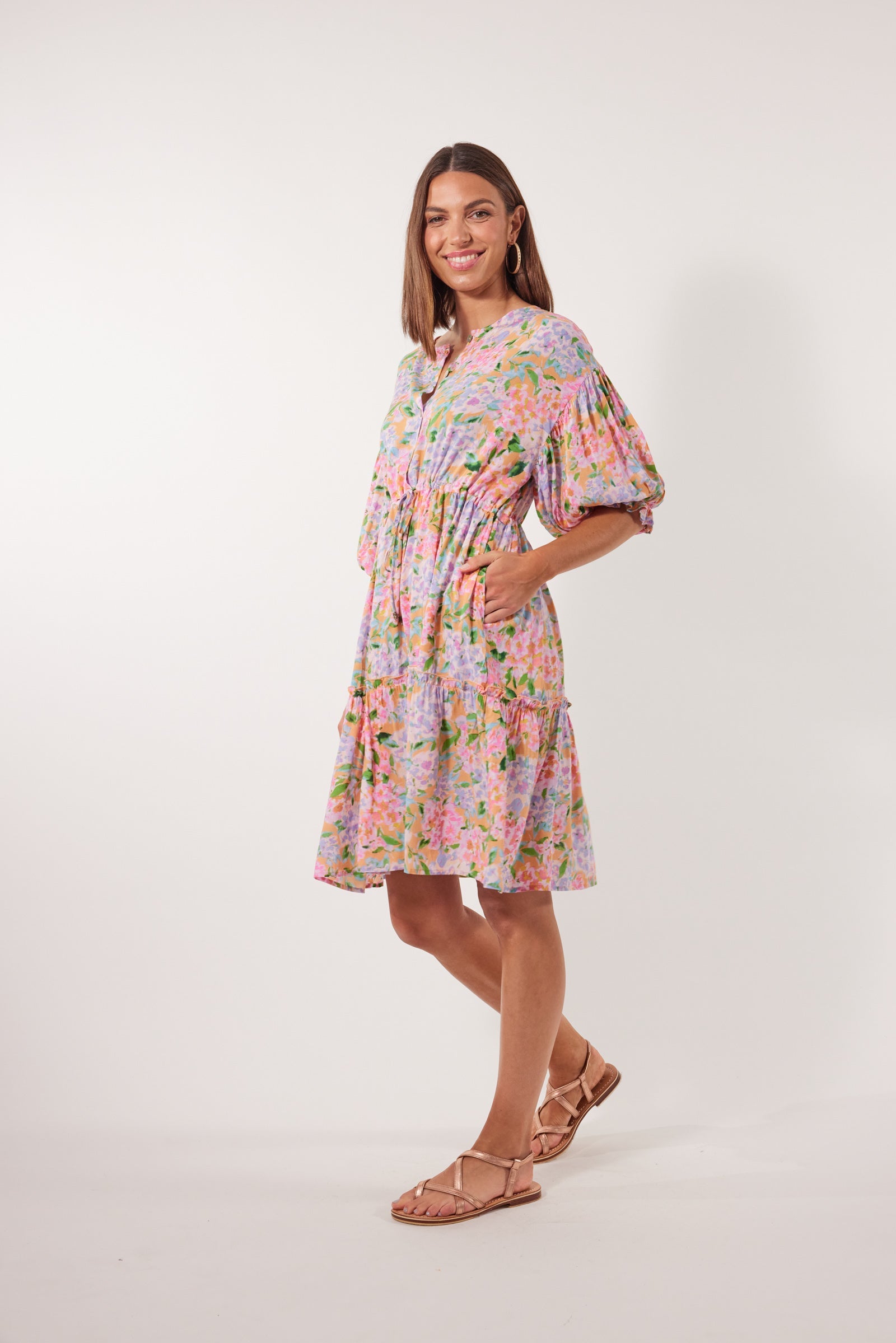 Botanical Tie Dress - Sunset Hydrangea - Isle of Mine Clothing - Dress Mid One Size