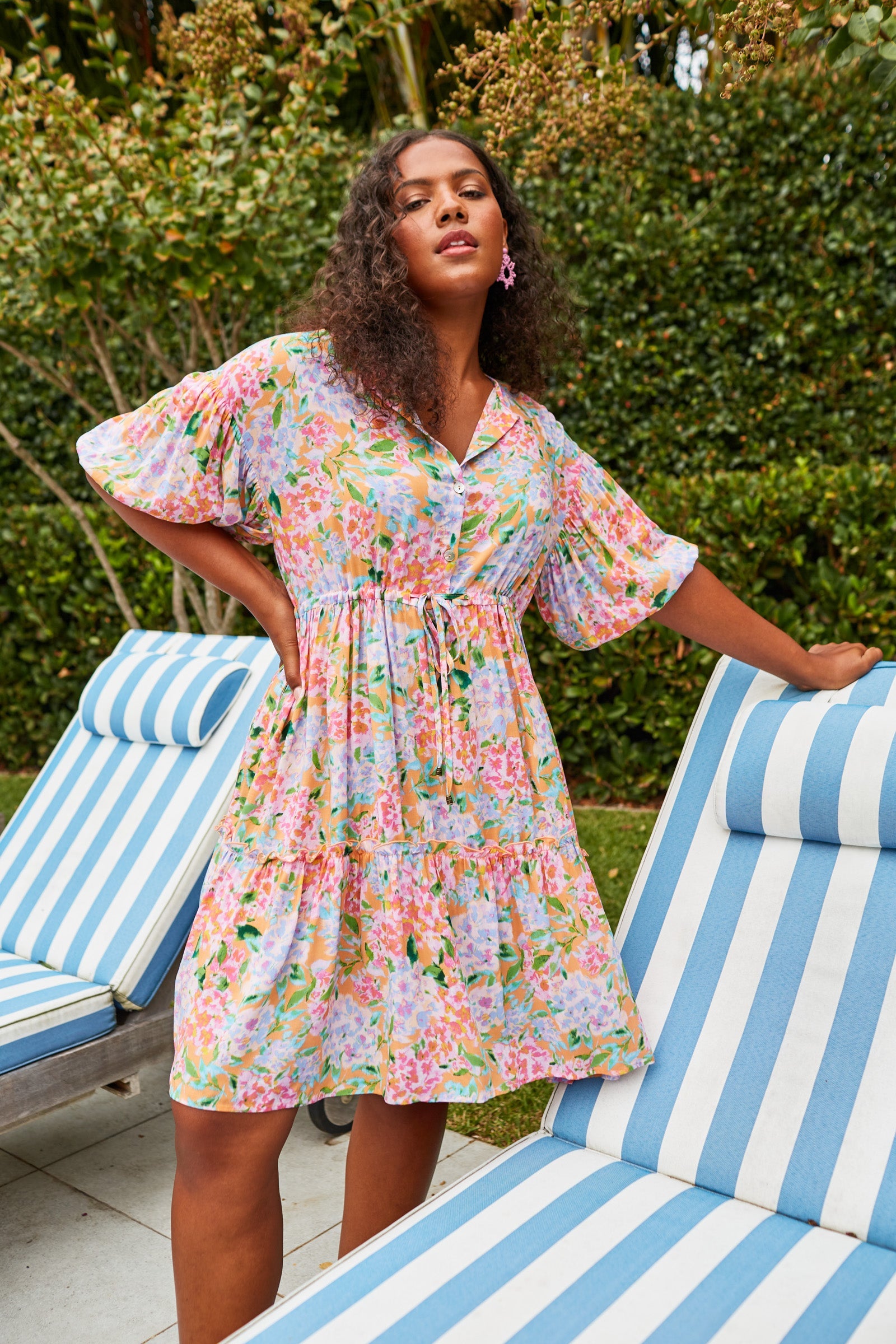 Botanical Tie Dress - Sunset Hydrangea - Isle of Mine Clothing - Dress Mid One Size