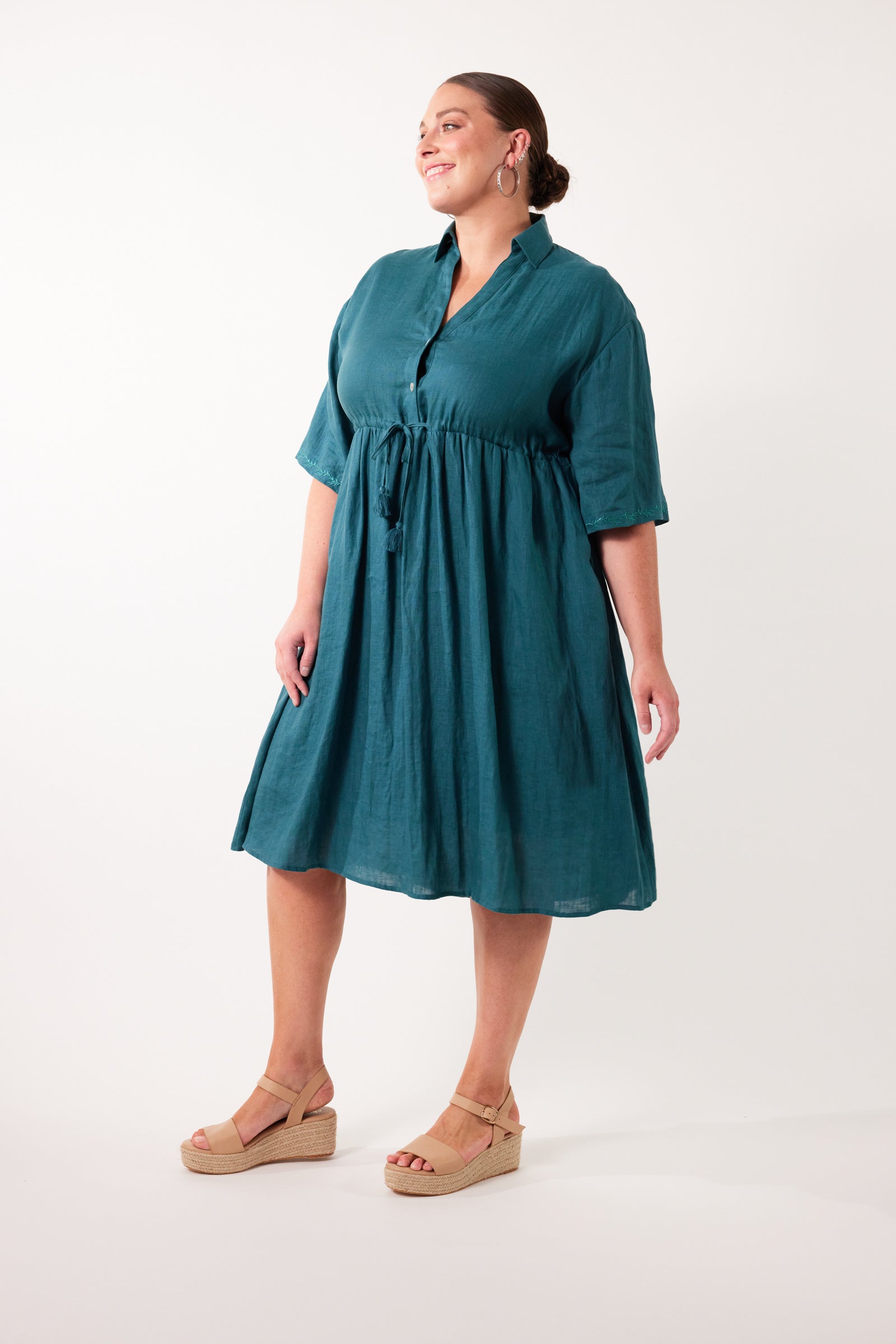 Gala Relax Dress - Teal - Isle of Mine Clothing - Dress Mid One Size Ramie