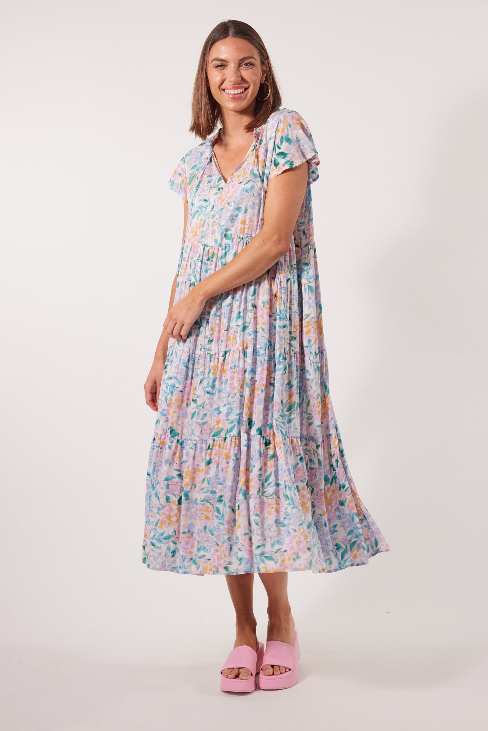 Botanical Tiered Dress - Salt Hydrangea - Isle of Mine Clothing - Dress Maxi