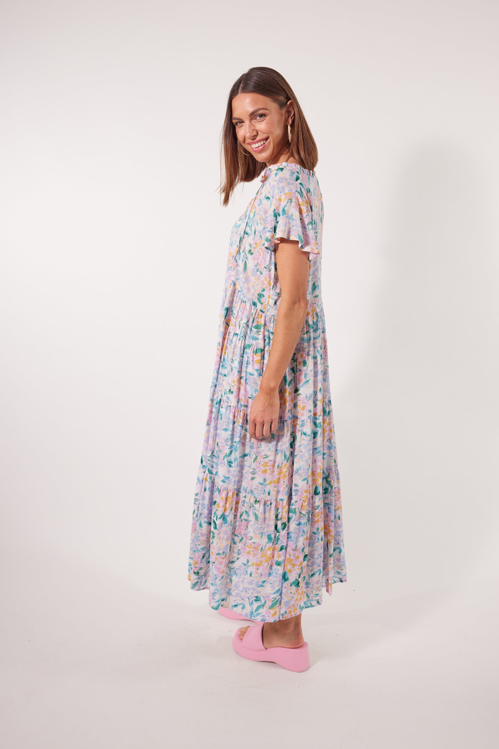 Botanical Tiered Dress - Salt Hydrangea - Isle of Mine Clothing - Dress Maxi