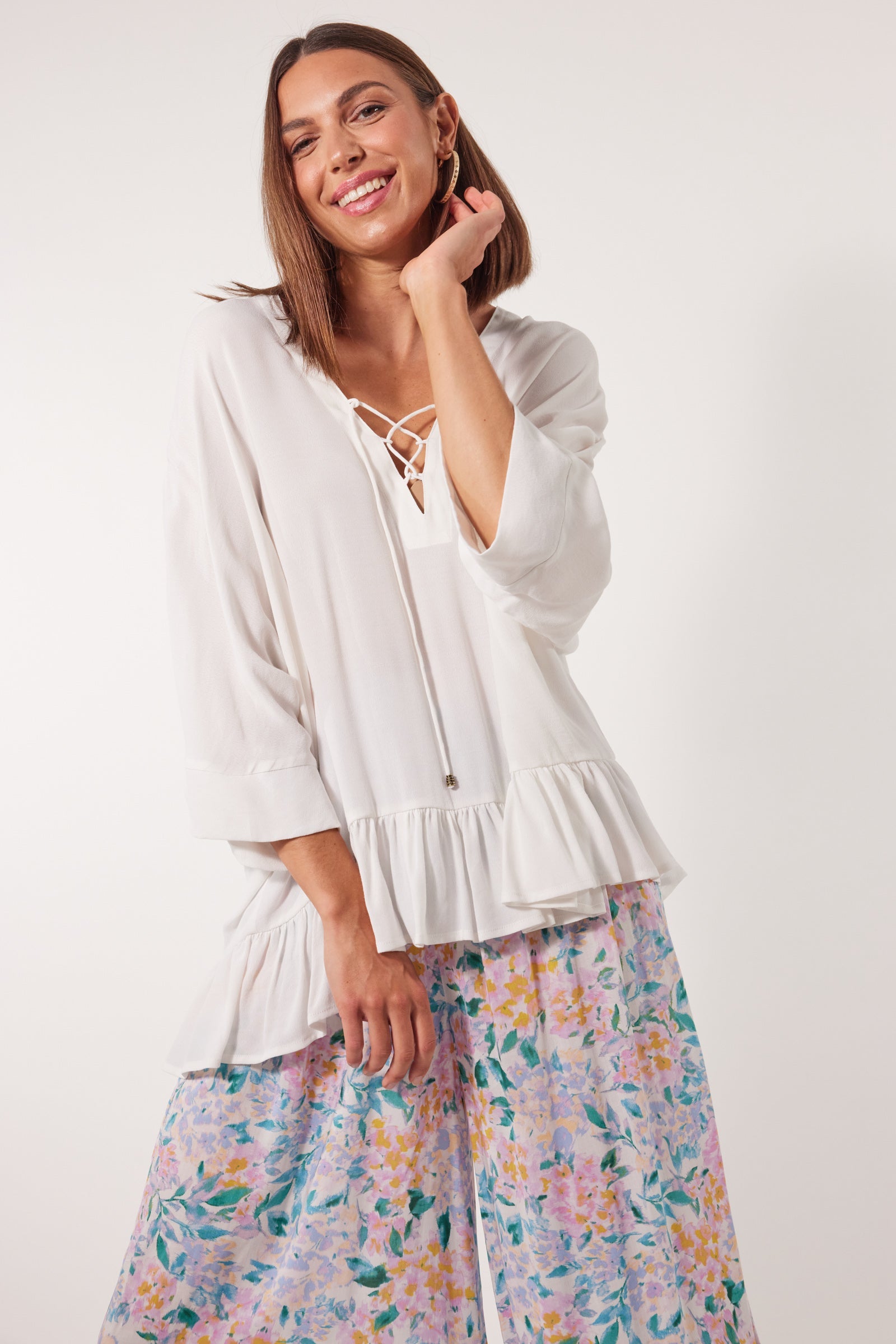 Botanical V Relax Top - Lotus - Isle of Mine Clothing - Top 3/4 Sleeve