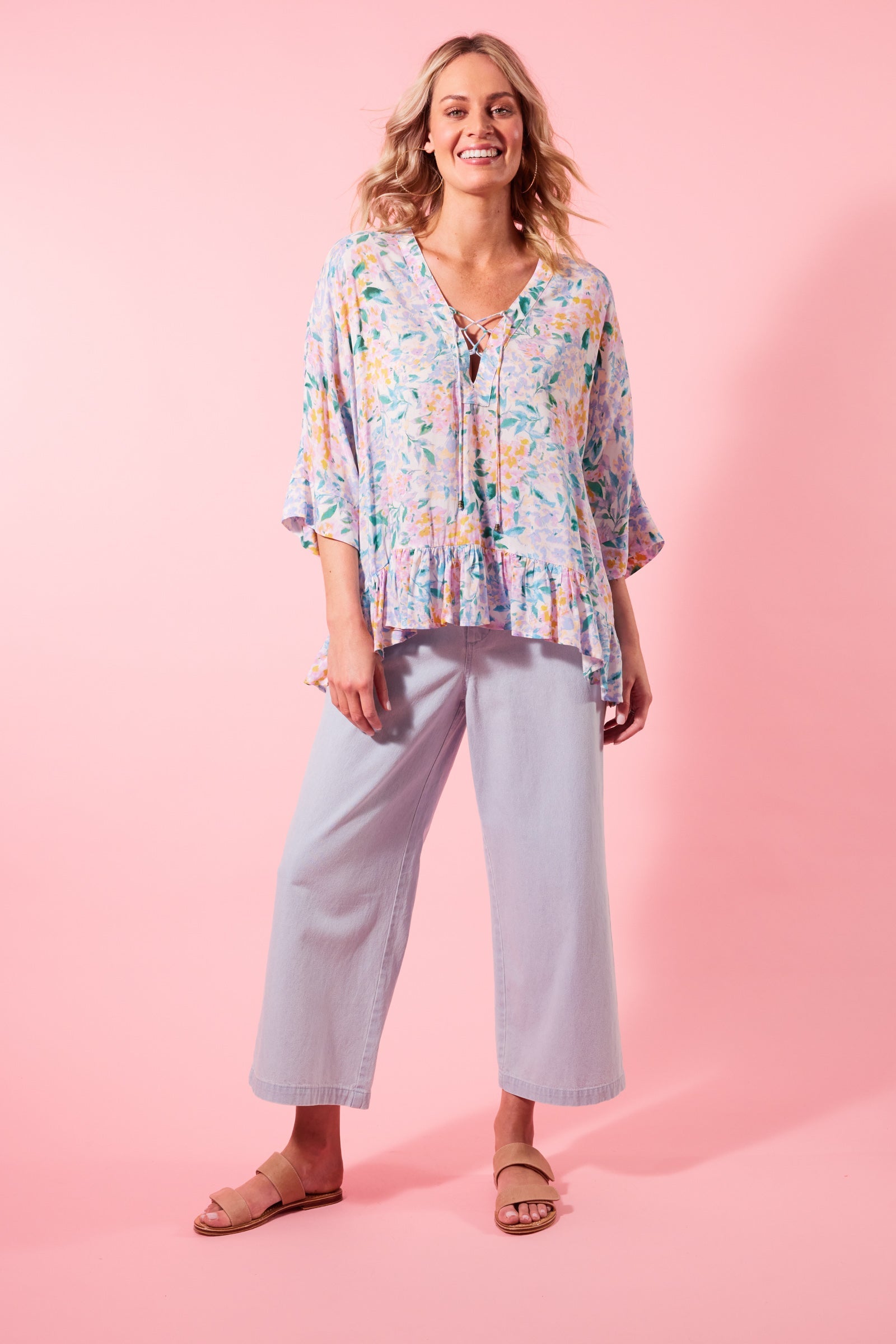 Botanical V Relax Top - Salt Hydrangea - Isle of Mine Clothing - Top 3/4 Sleeve