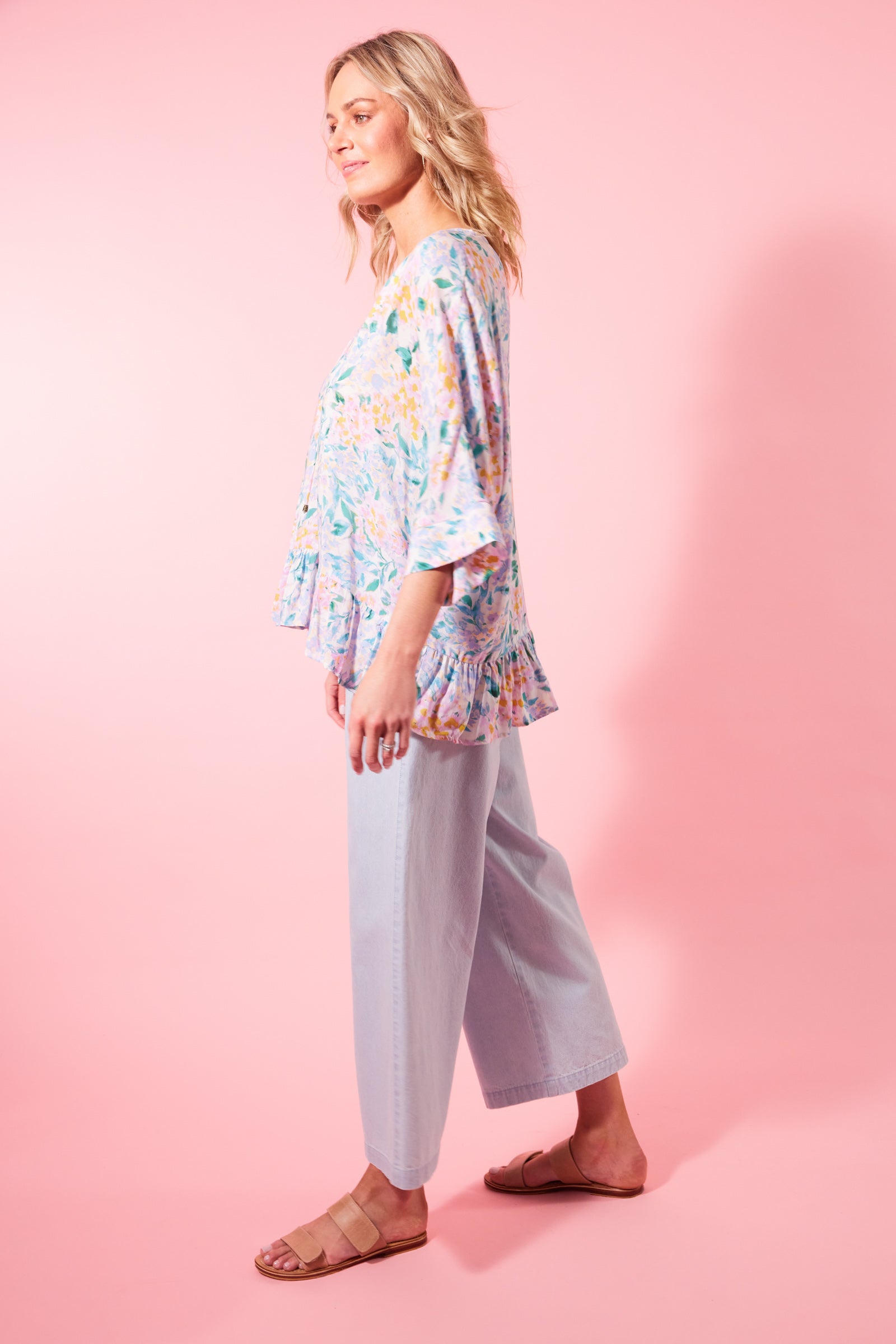 Botanical V Relax Top - Salt Hydrangea - Isle of Mine Clothing - Top 3/4 Sleeve