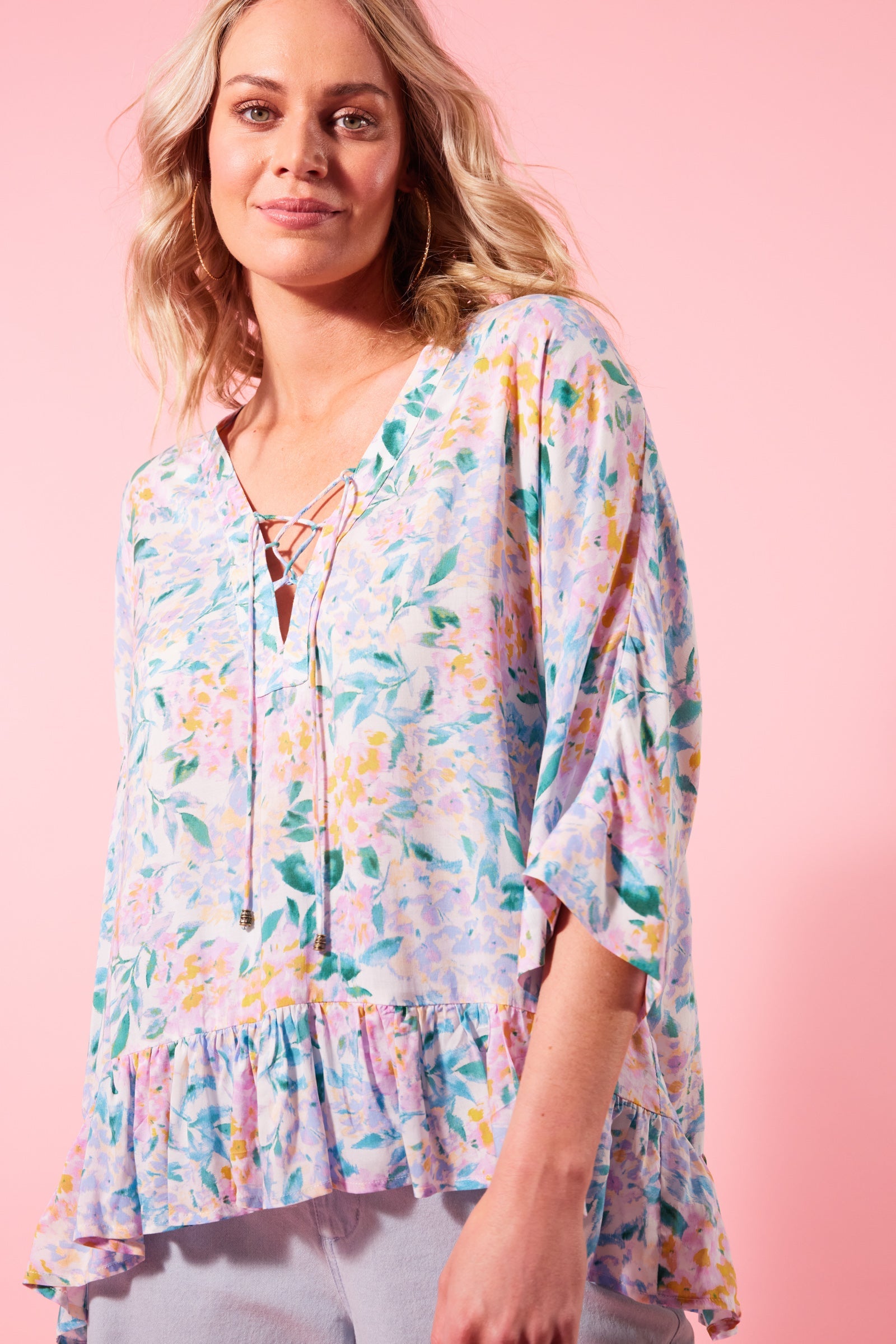 Botanical V Relax Top - Salt Hydrangea - Isle of Mine Clothing - Top 3/4 Sleeve