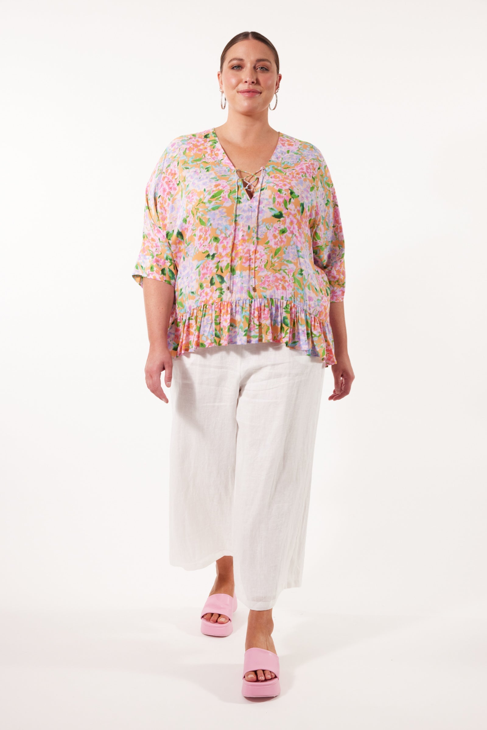 Botanical V Relax Top - Sunset Hydrangea - Isle of Mine Clothing - Top 3/4 Sleeve