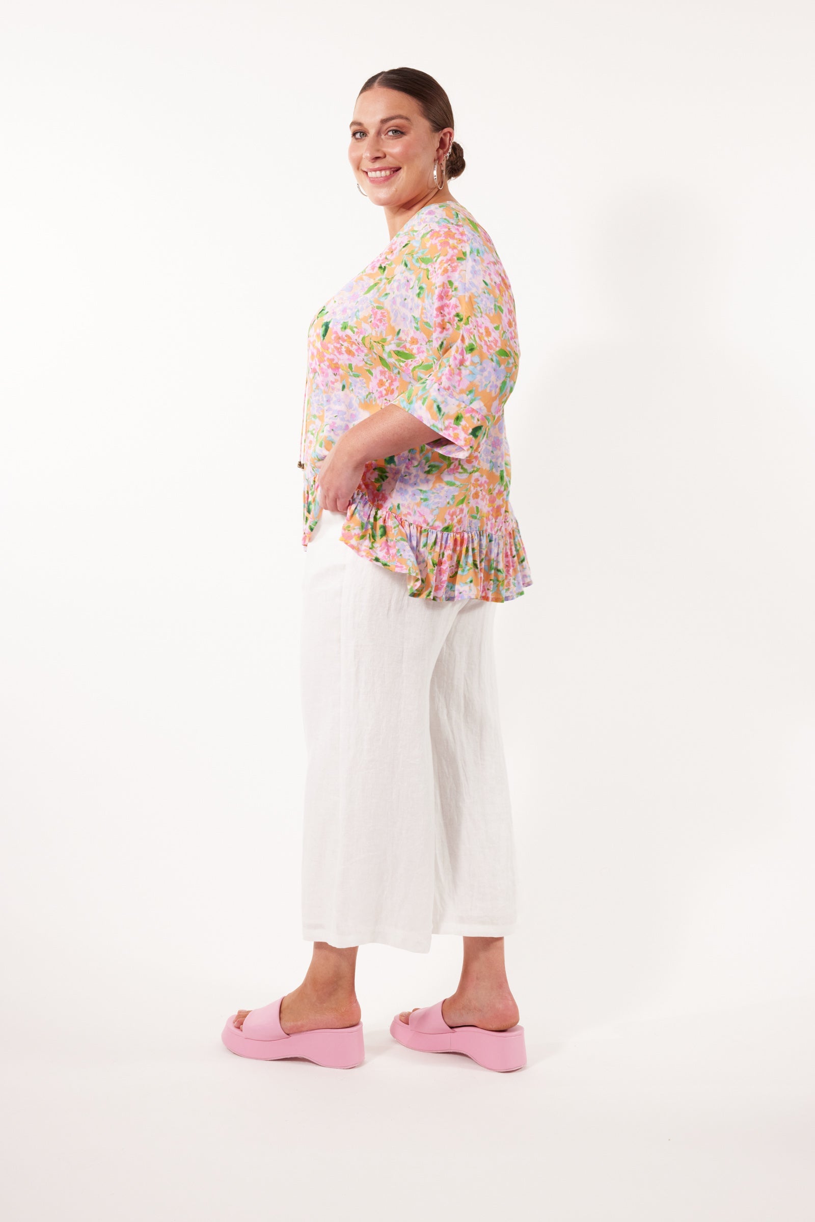 Botanical V Relax Top - Sunset Hydrangea - Isle of Mine Clothing - Top 3/4 Sleeve