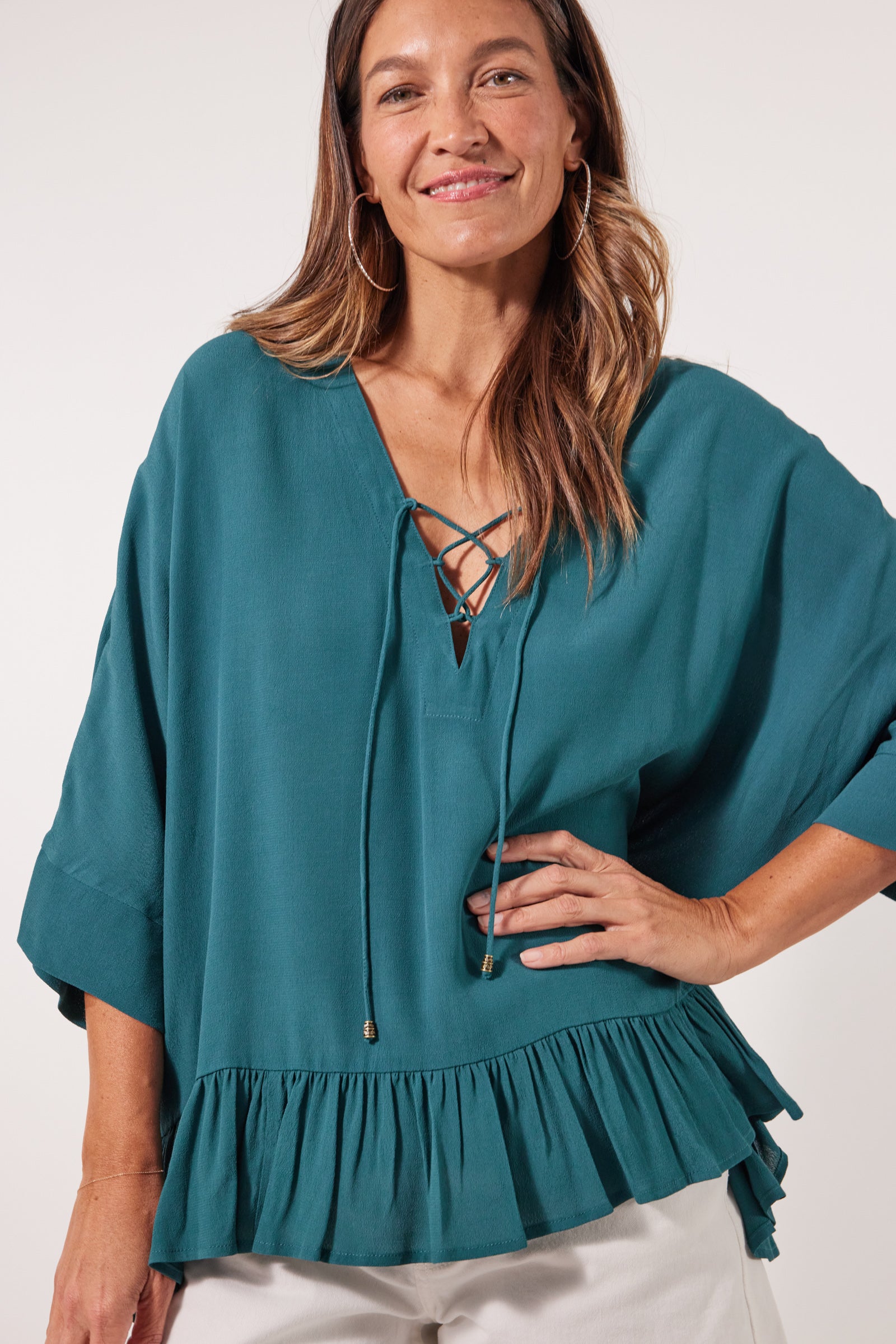 Botanical V Relax Top - Teal - Isle of Mine Clothing - Top 3/4 Sleeve