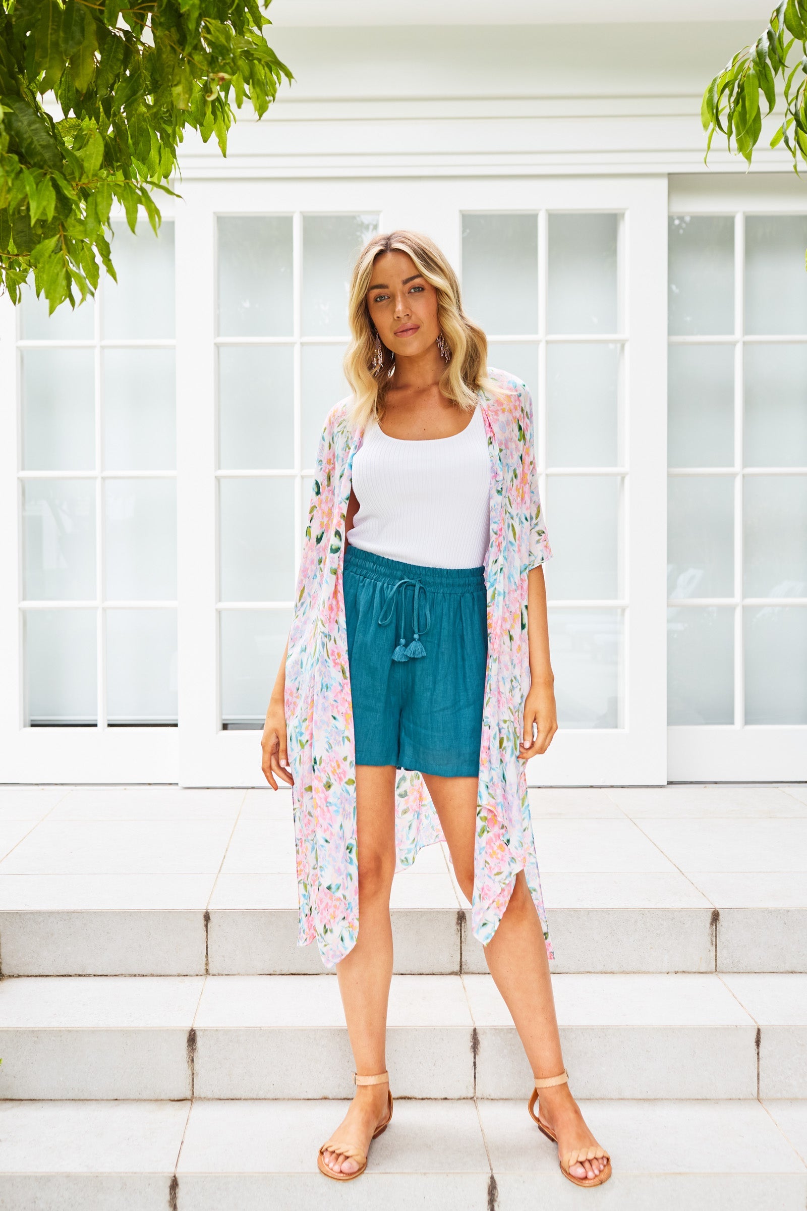 Botanical Cape - Salt Hydrangea - Isle of Mine Clothing - Kimono Cape Long