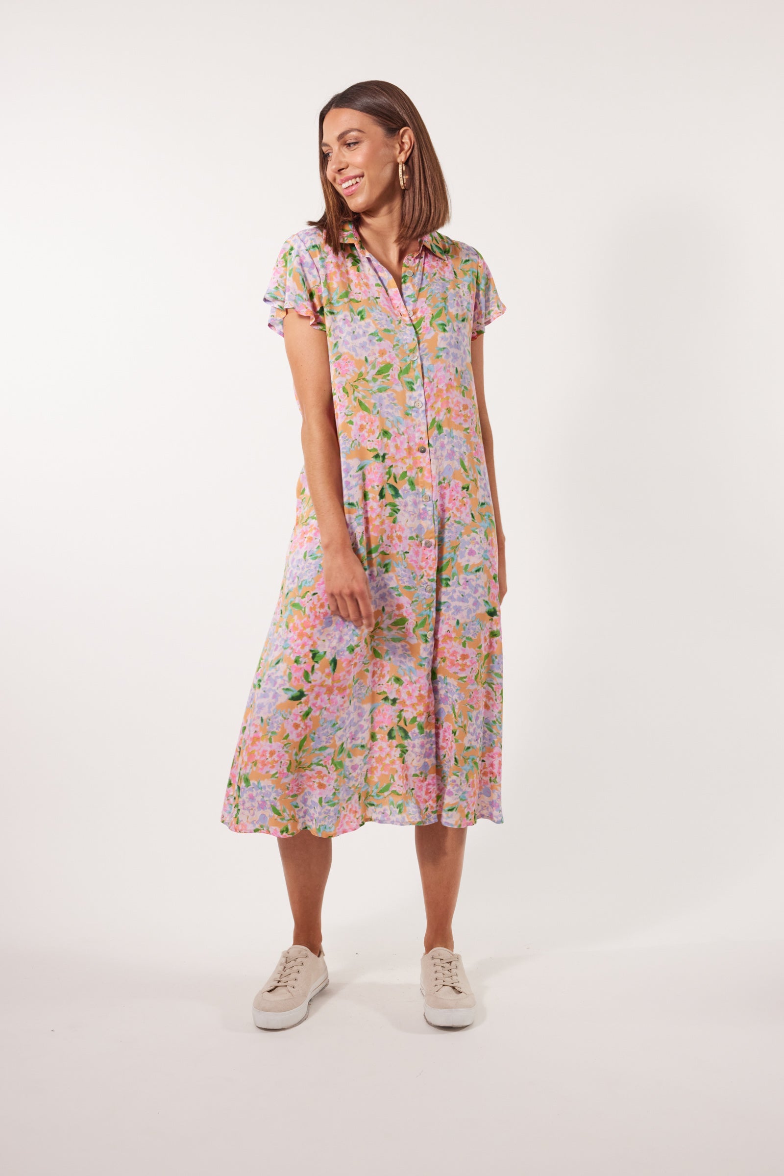 Botanical Shirt Dress - Sunset Hydrangea - Isle of Mine Clothing - Dress Mid