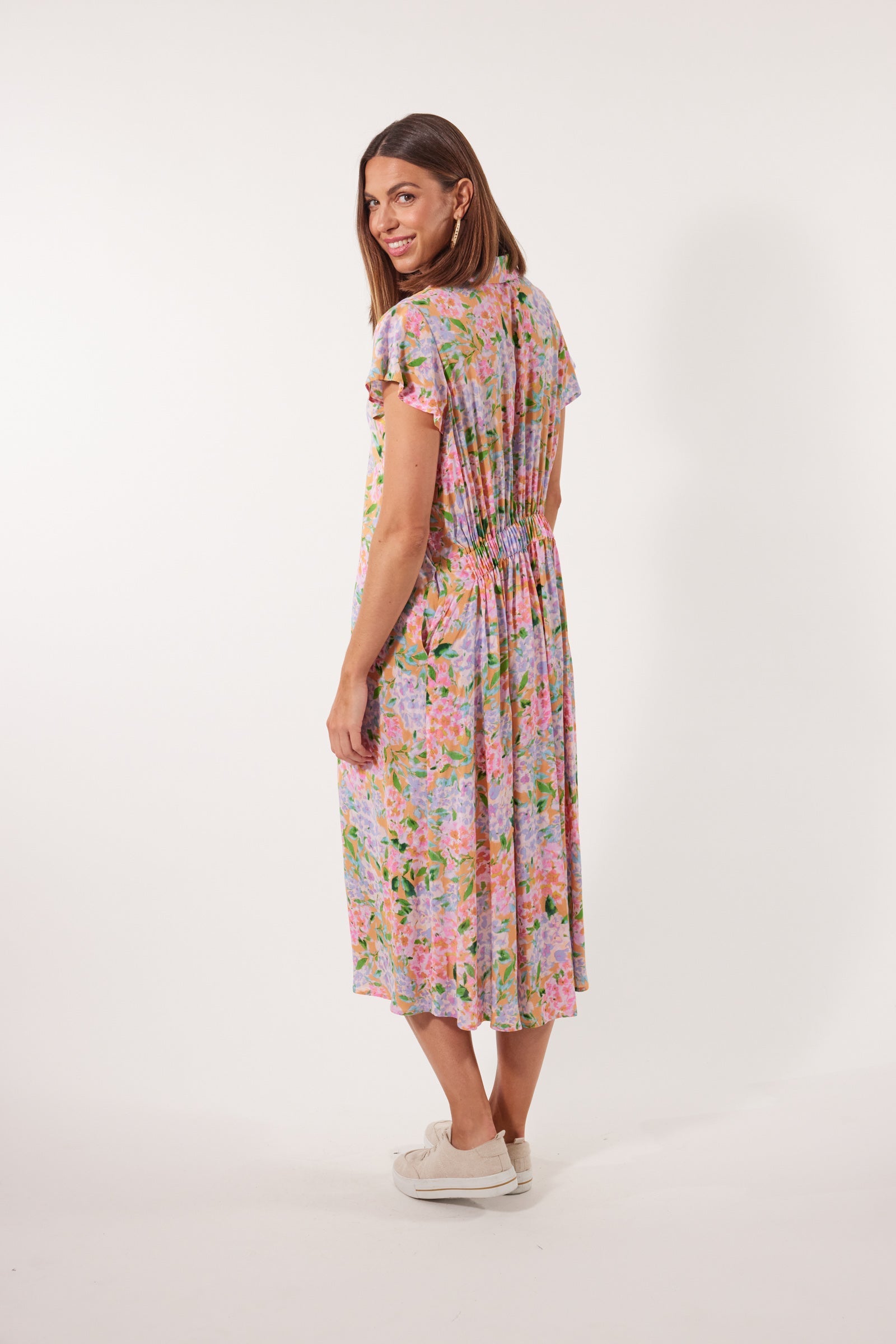Botanical Shirt Dress - Sunset Hydrangea - Isle of Mine Clothing - Dress Mid