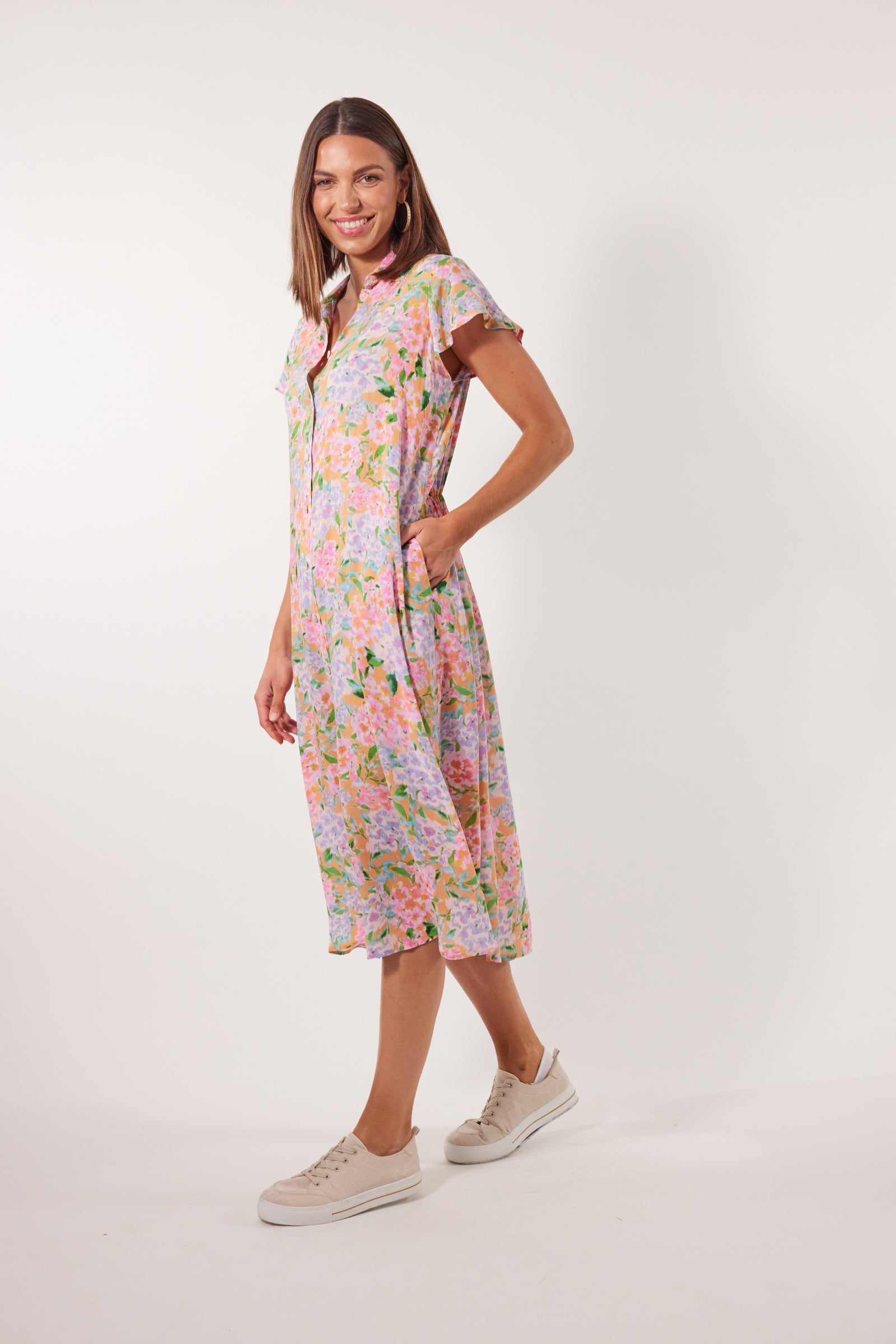 Botanical Shirt Dress - Sunset Hydrangea - Isle of Mine Clothing - Dress Mid