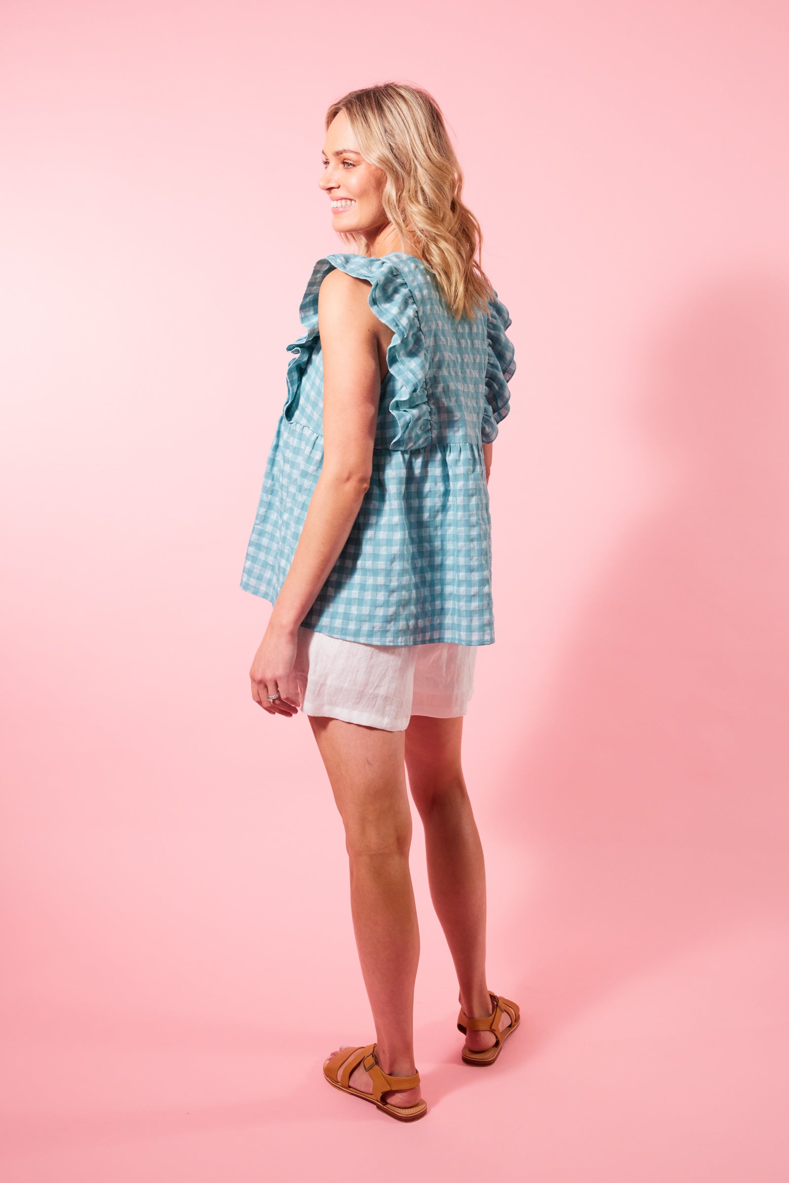 Alfresco Frill Top - Haze - Isle of Mine Clothing - Top Sleeveless Linen