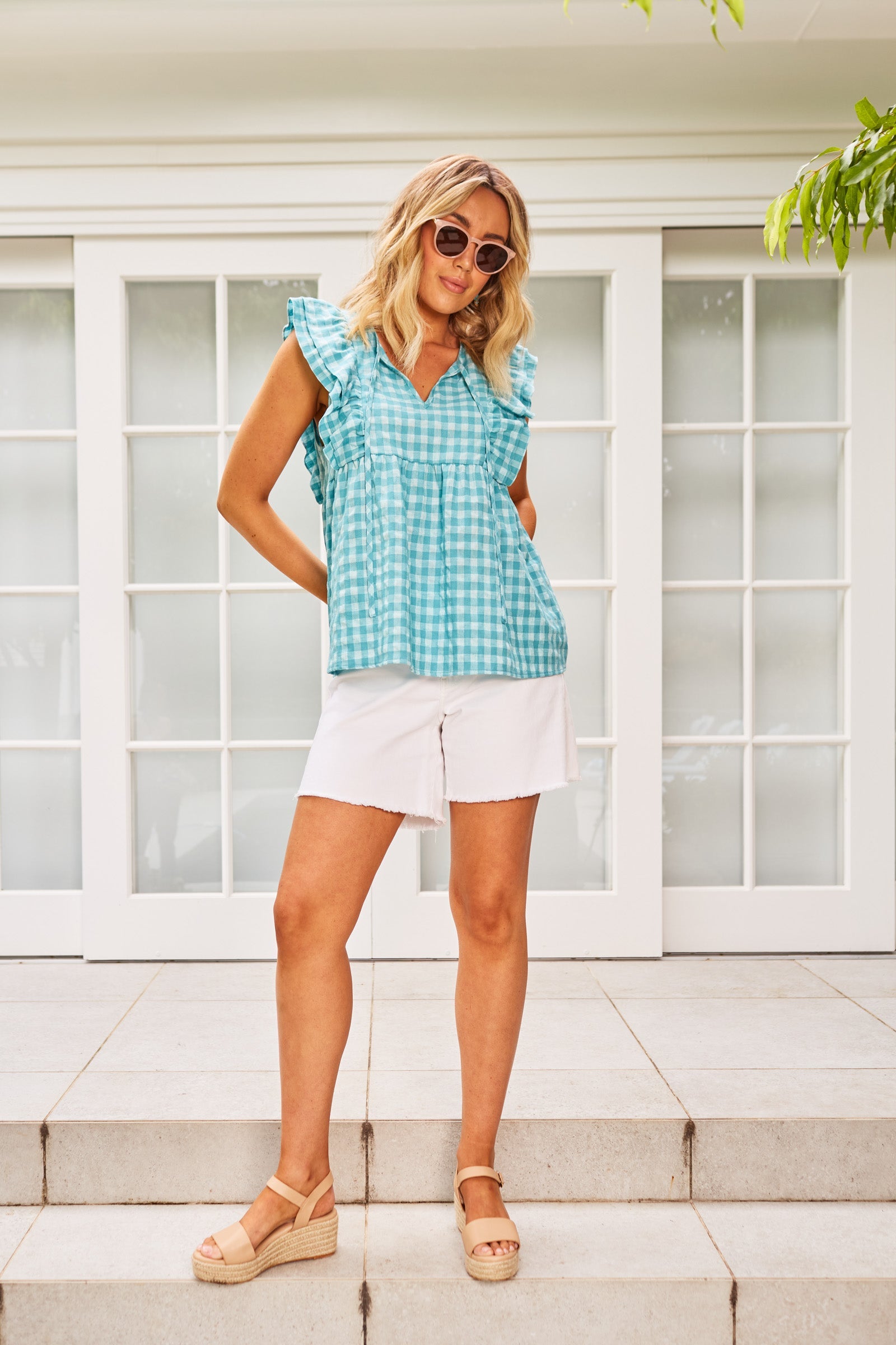 Alfresco Frill Top - Haze - Isle of Mine Clothing - Top Sleeveless Linen