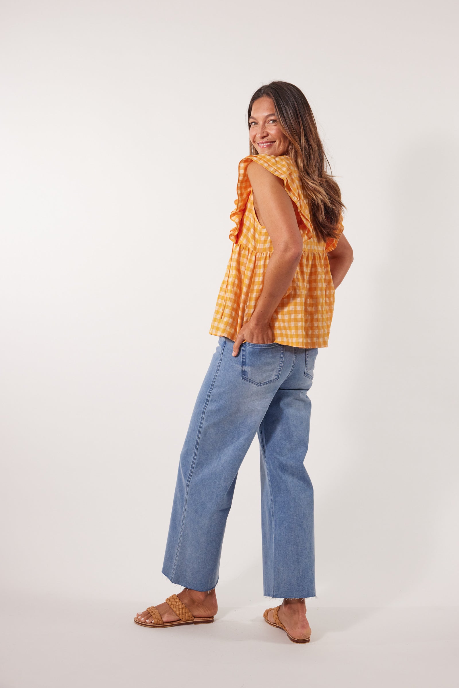 Alfresco Frill Top - Sunrise - Isle of Mine Clothing - Top Sleeveless Linen