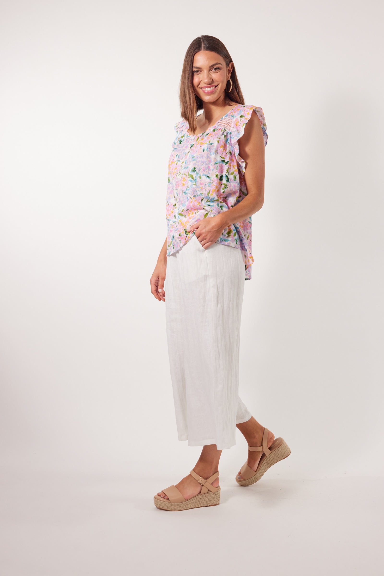 Flora Frill Top - Salt Hydrangea - Isle of Mine Clothing - Top Sleeveless Linen