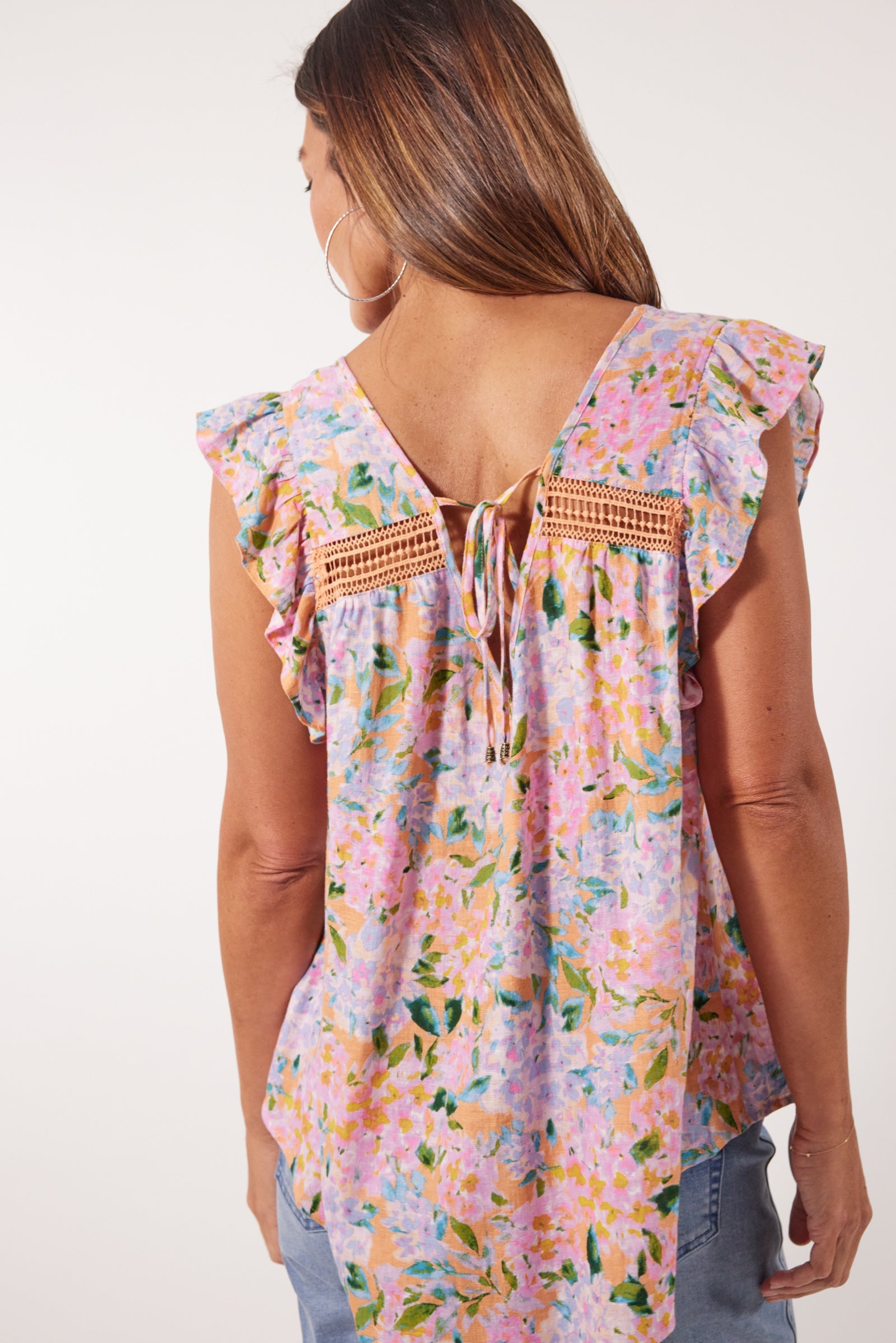 Flora Frill Top - Sunset Hydrangea - Isle of Mine Clothing - Top Sleeveless Linen