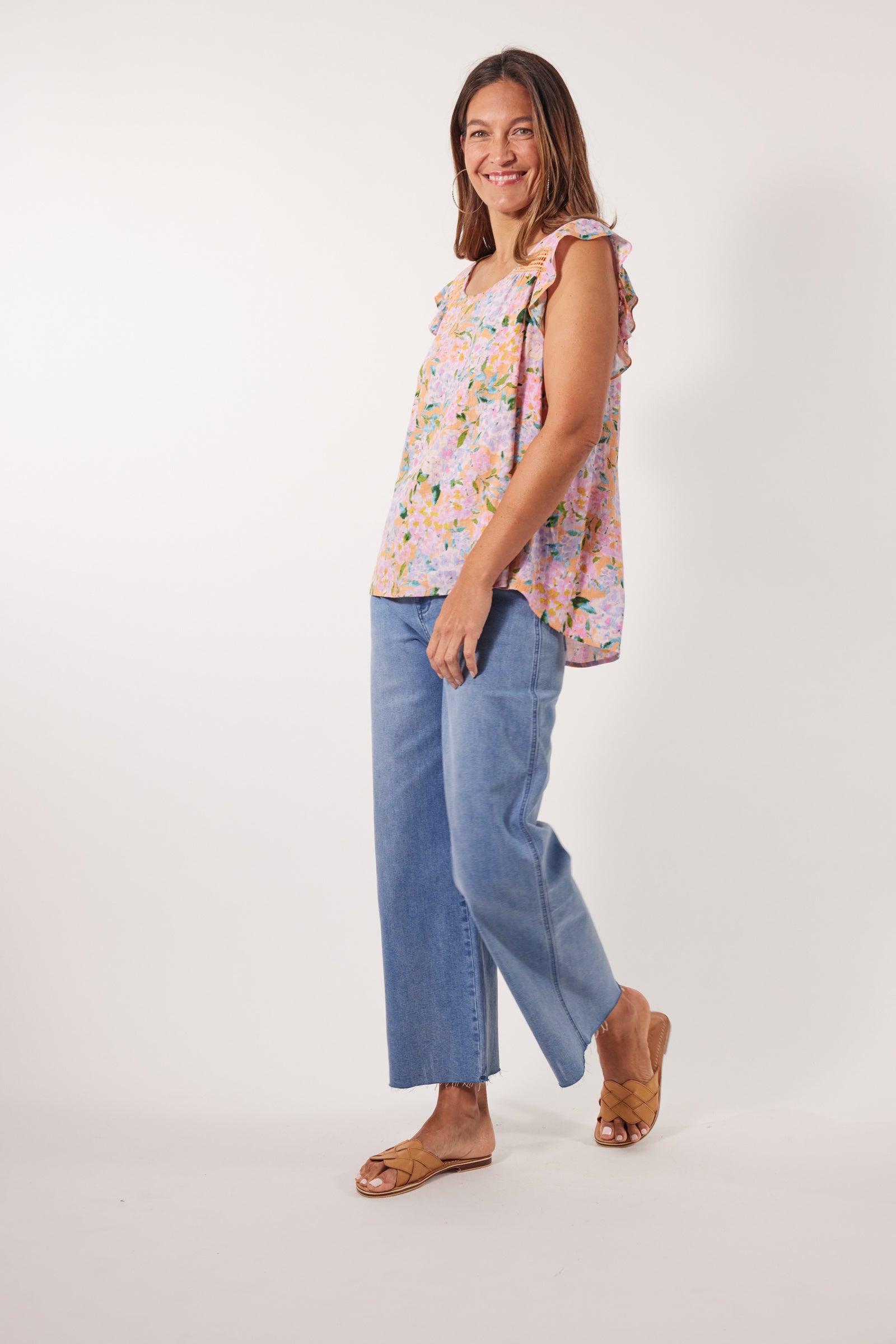 Flora Frill Top - Sunset Hydrangea - Isle of Mine Clothing - Top Sleeveless Linen