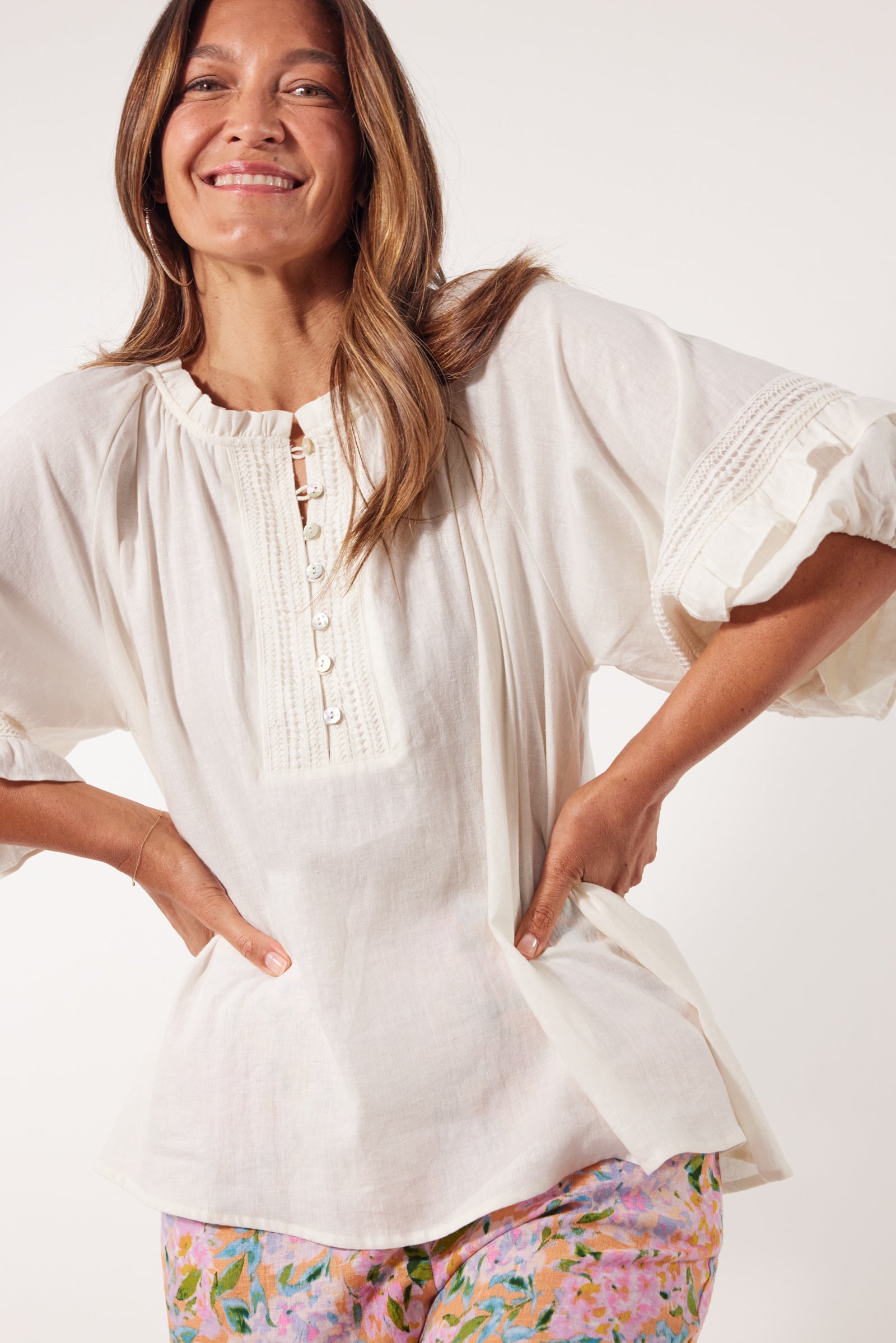 Flora Lace Top - Lotus - Isle of Mine Clothing - Top L/S Linen