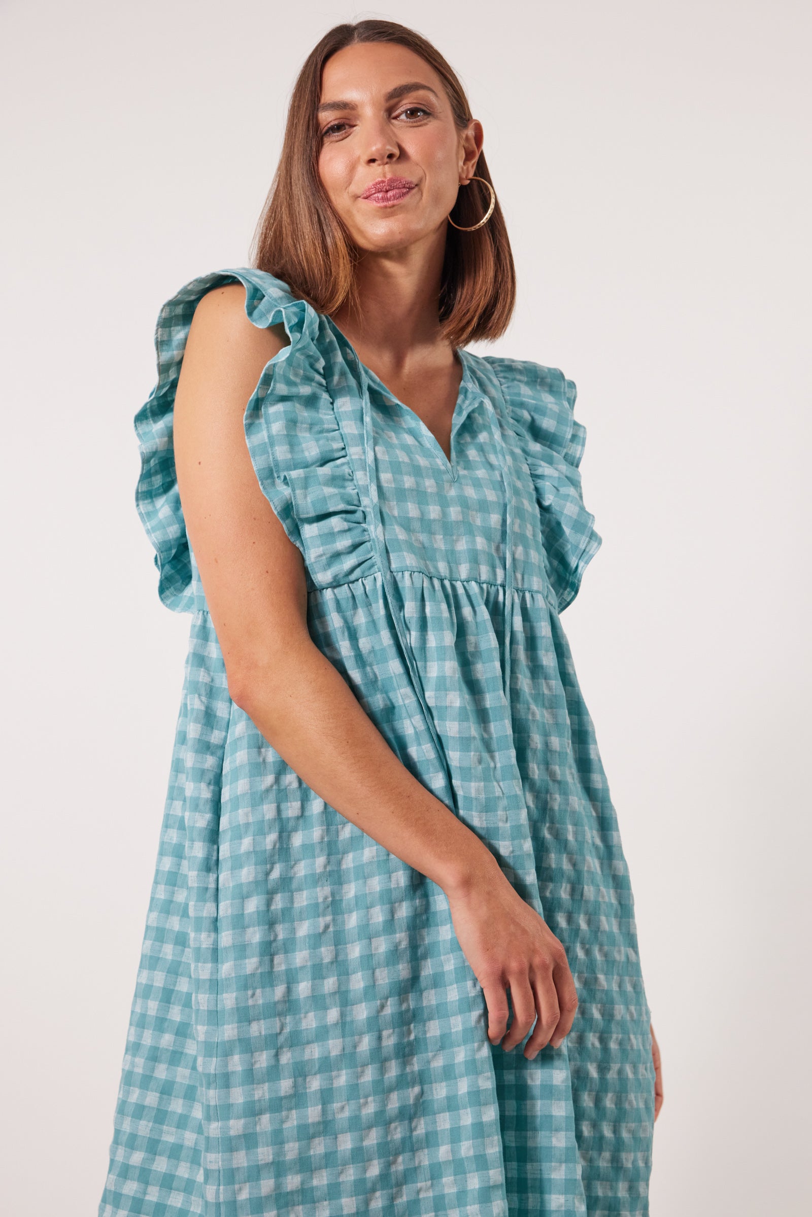 Alfresco Frill Dress - Haze - Isle of Mine Clothing - Dress Mid Linen