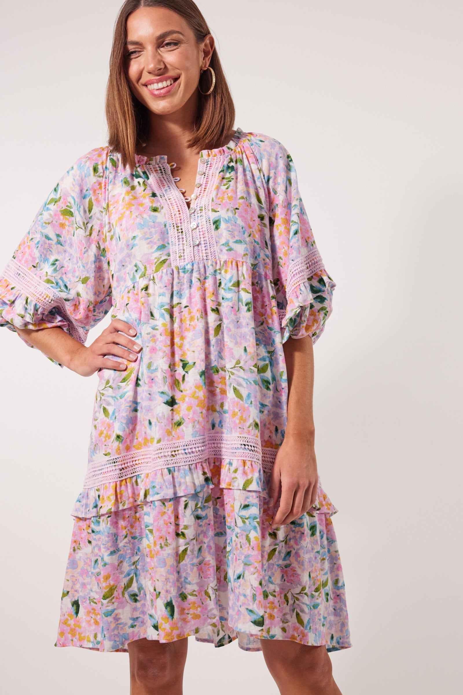 Flora Lace Dress - Salt Hydrangea - Isle of Mine Clothing - Dress Mid Linen