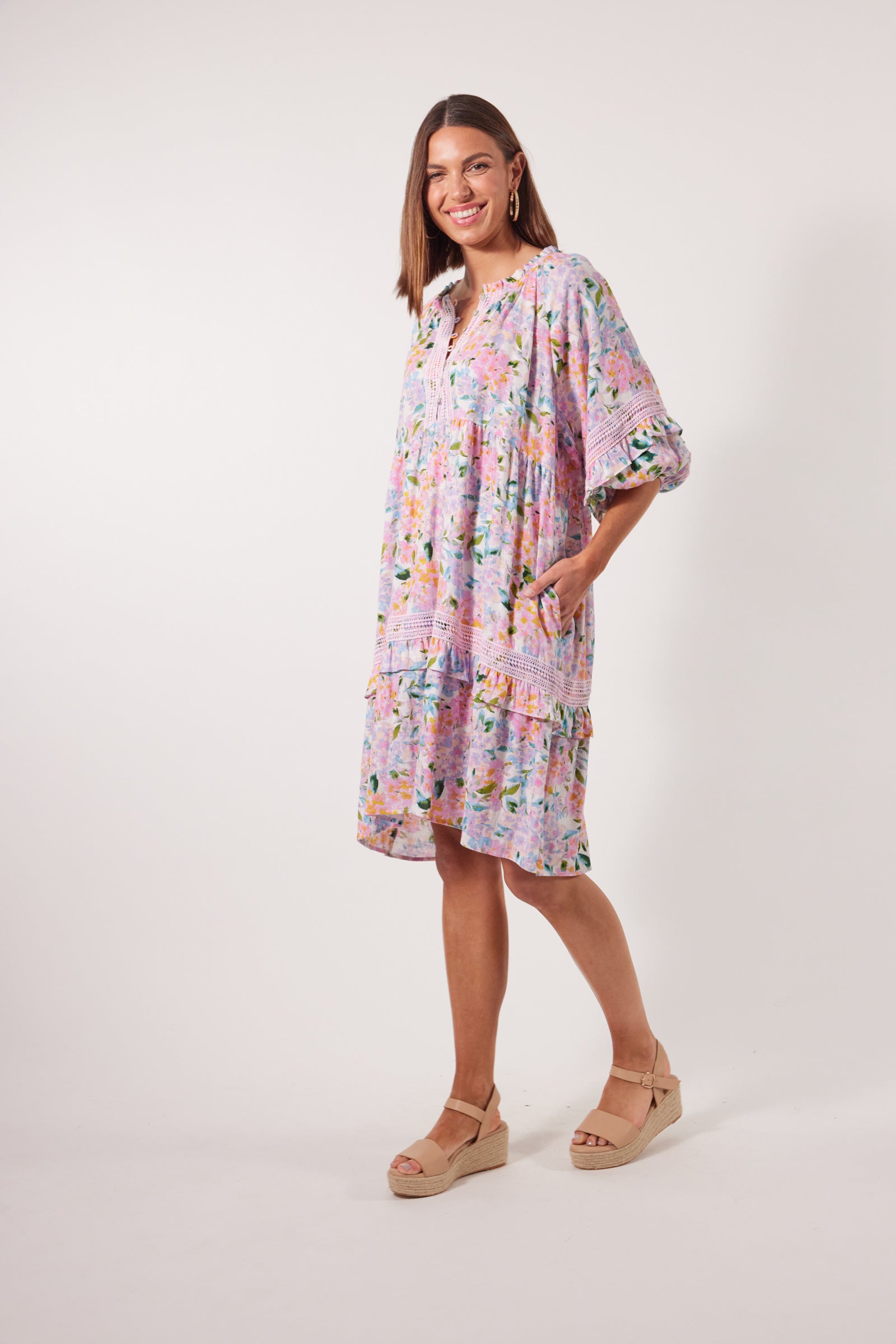 Flora Lace Dress - Salt Hydrangea - Isle of Mine Clothing - Dress Mid Linen