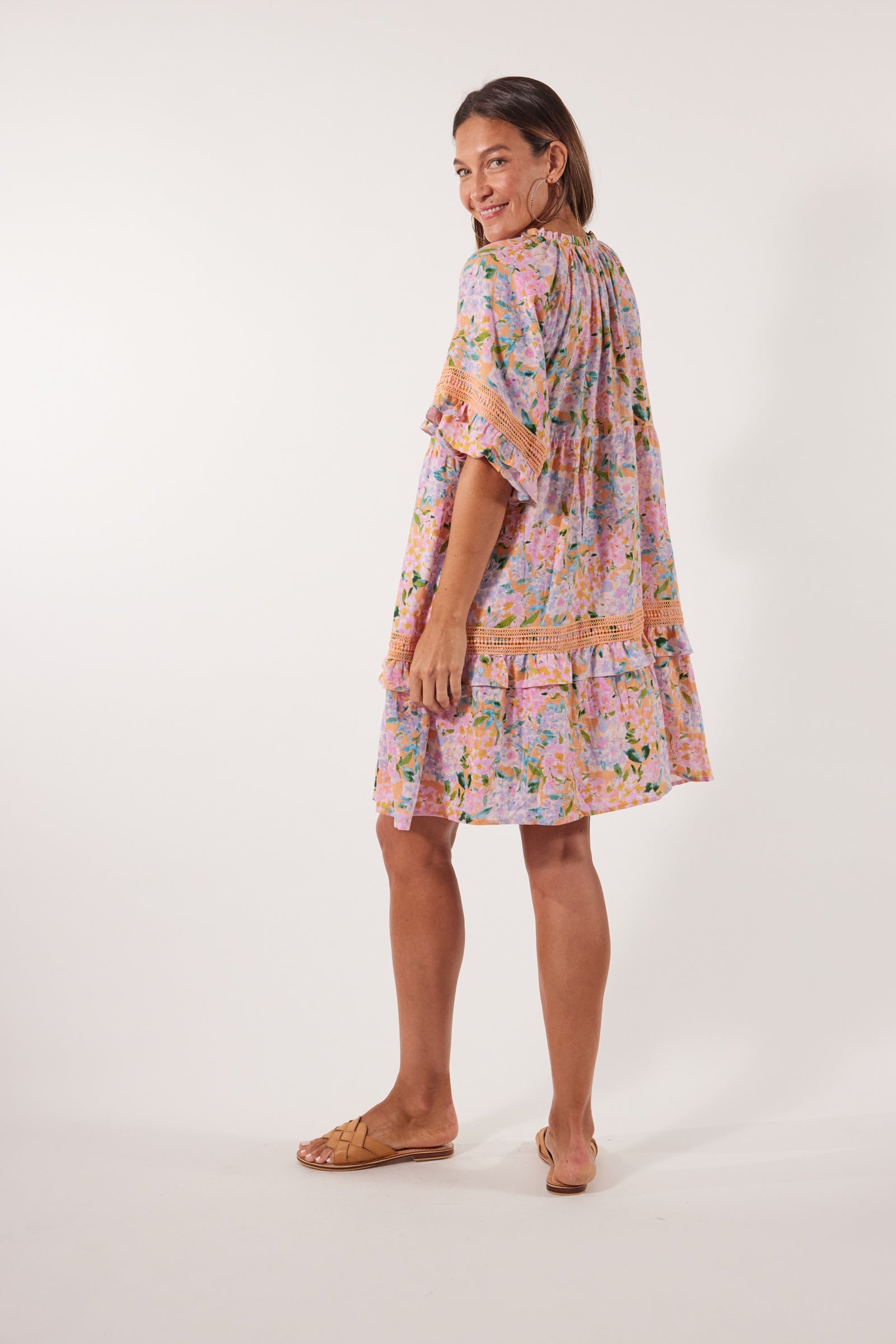 Flora Lace Dress - Sunset Hydrangea - Isle of Mine Clothing - Dress Mid Linen