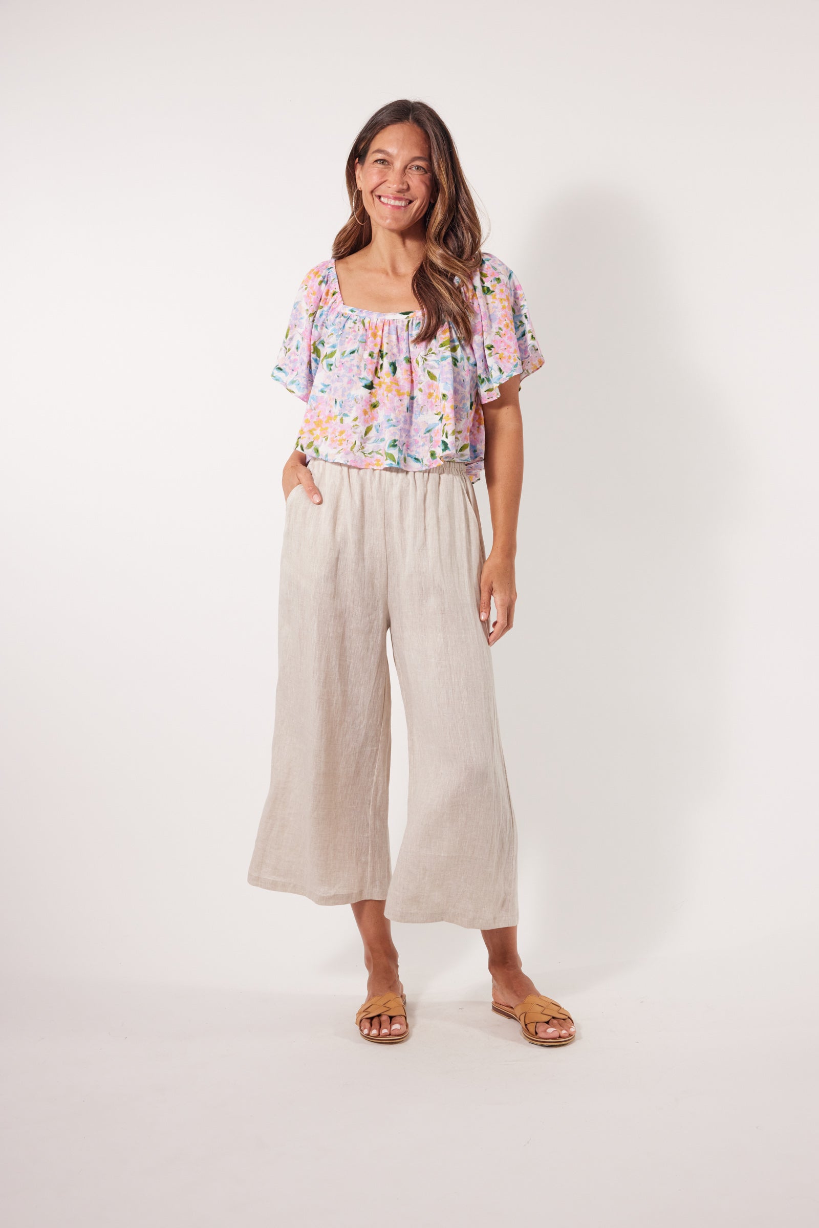 Flora Crop Top - Salt Hydrangea - Isle of Mine Clothing - Top S/S Crop Linen