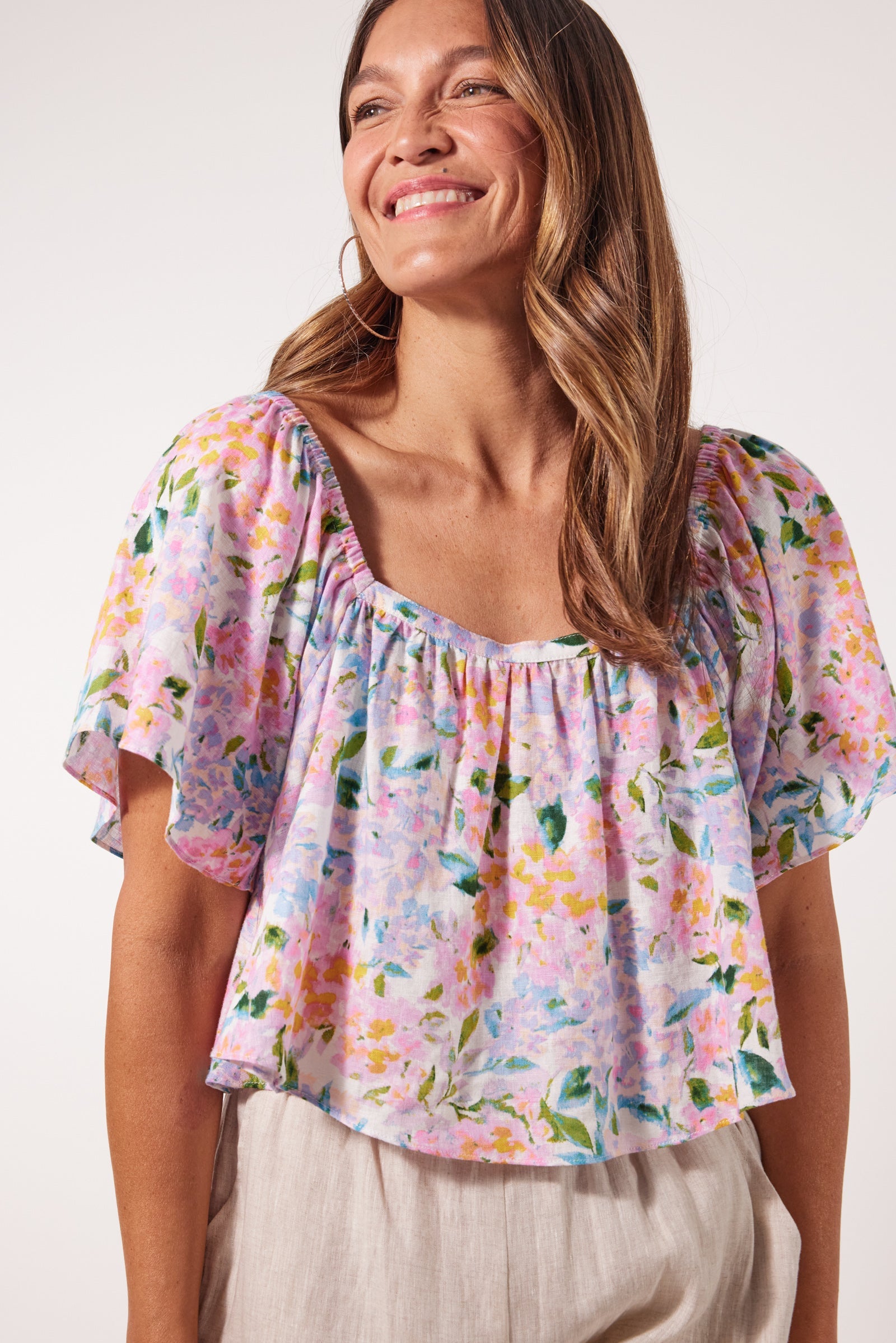 Flora Crop Top - Salt Hydrangea - Isle of Mine Clothing - Top S/S Crop Linen