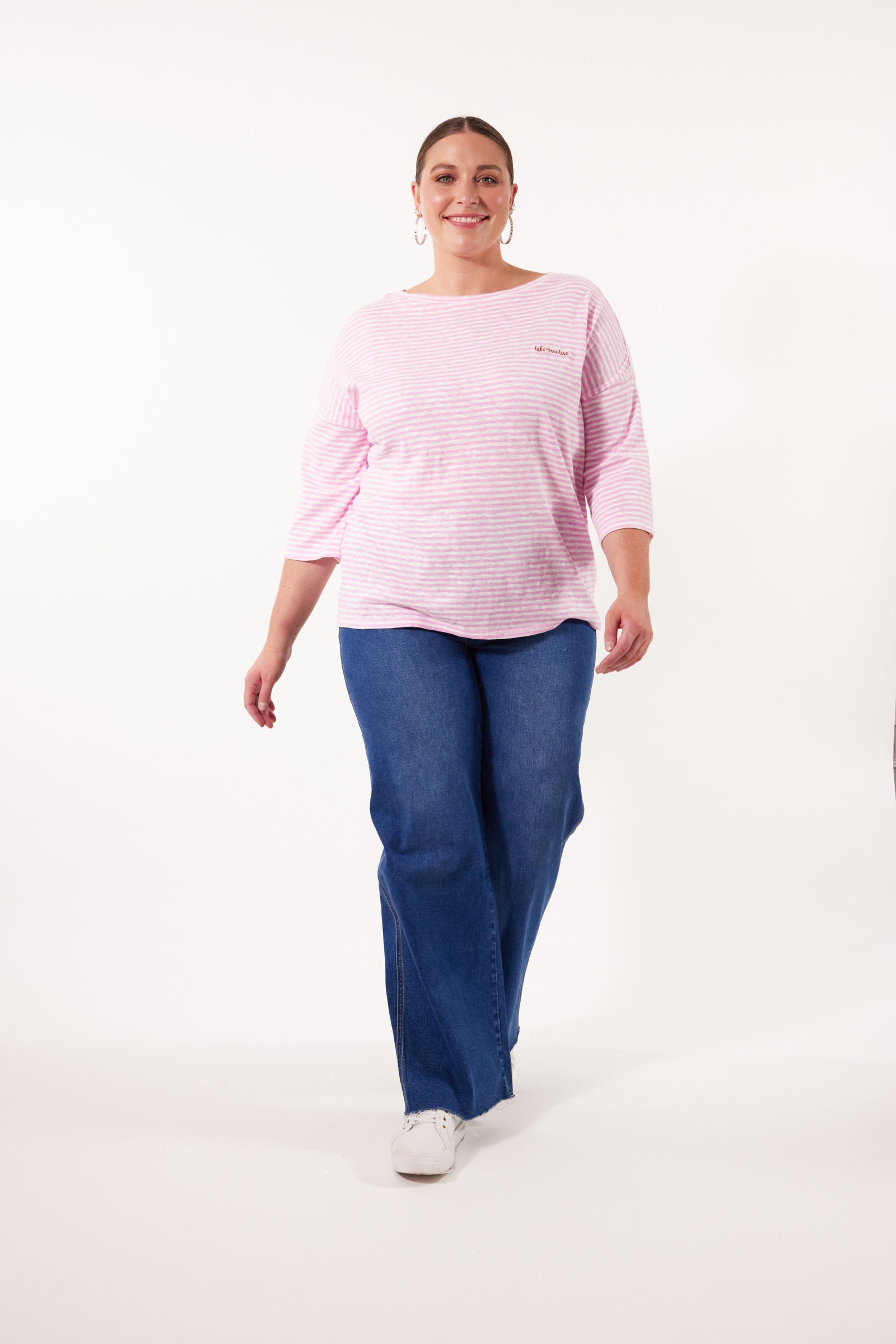 Tisane Stripe Tshirt - Peony - Isle of Mine Clothing - Top Tshirt 3/4 Sleeve