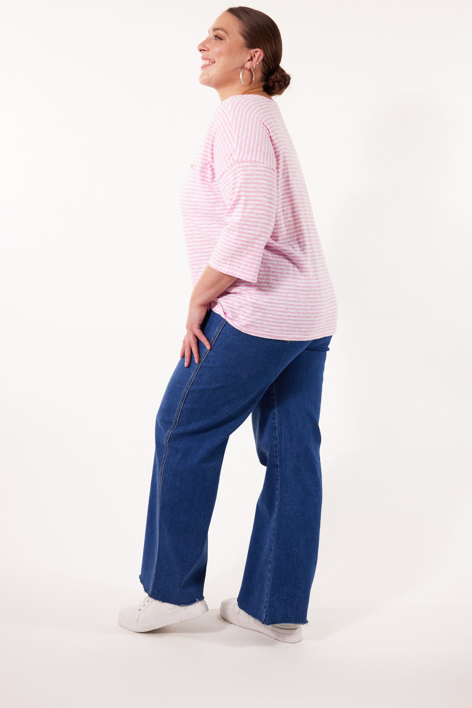 Tisane Stripe Tshirt - Peony - Isle of Mine Clothing - Top Tshirt 3/4 Sleeve