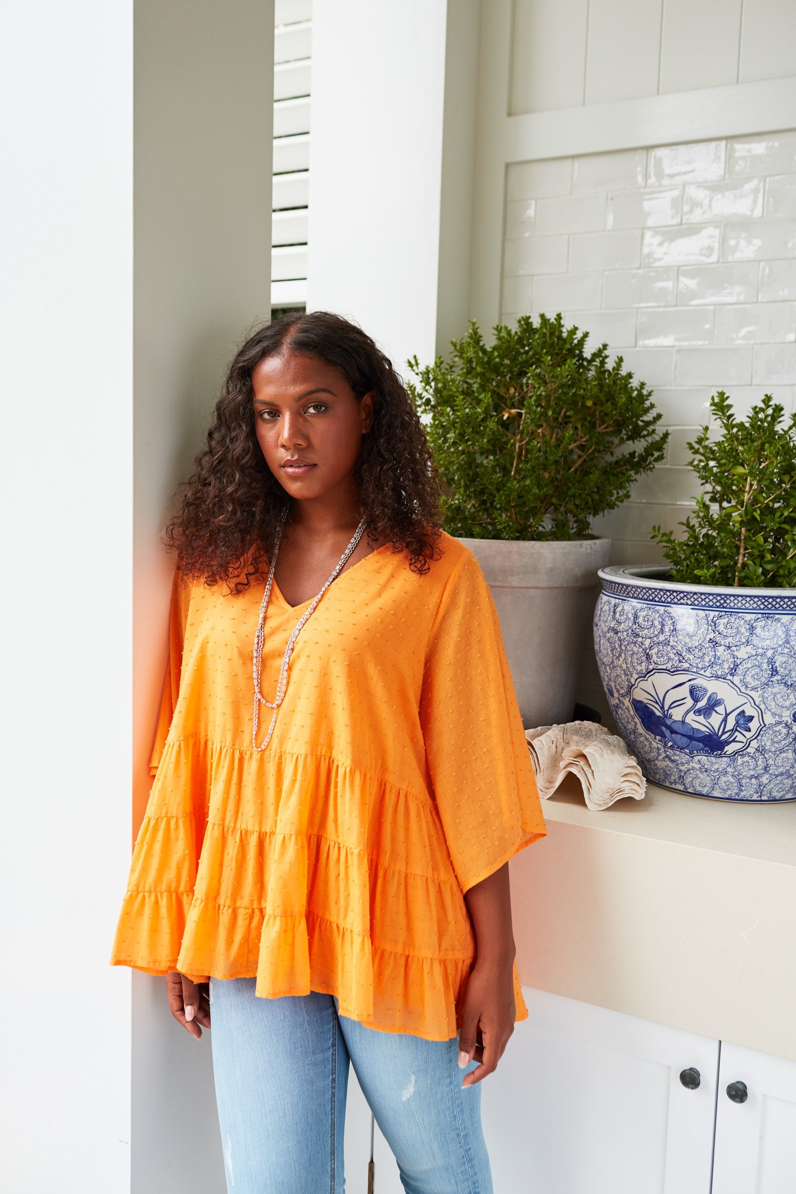 Soiree Relax Top - Tangelo - Isle of Mine Clothing - Top 3/4 Sleeve One Size
