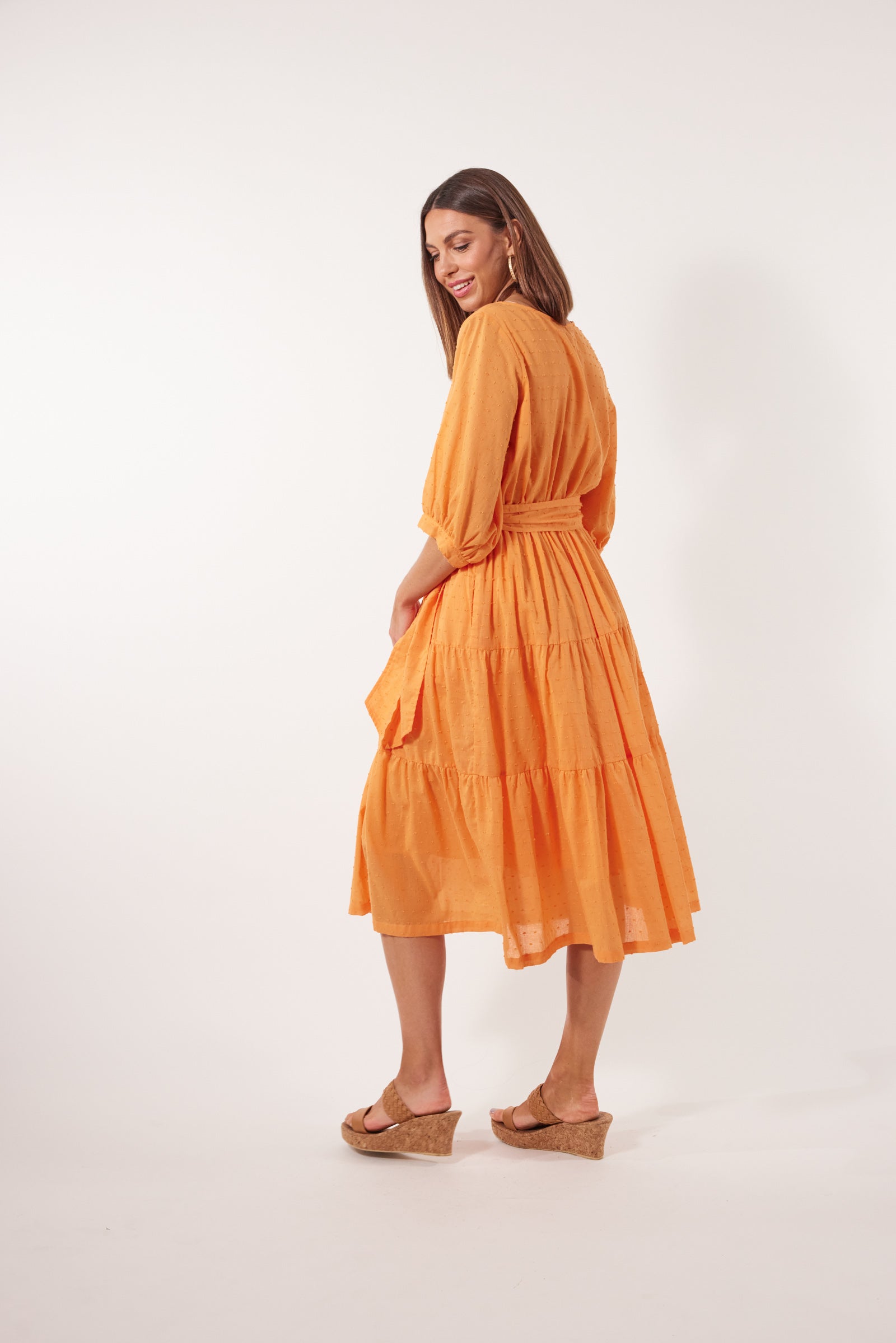 Soiree Tie Dress - Tangelo - Isle of Mine Clothing - Dress Mid
