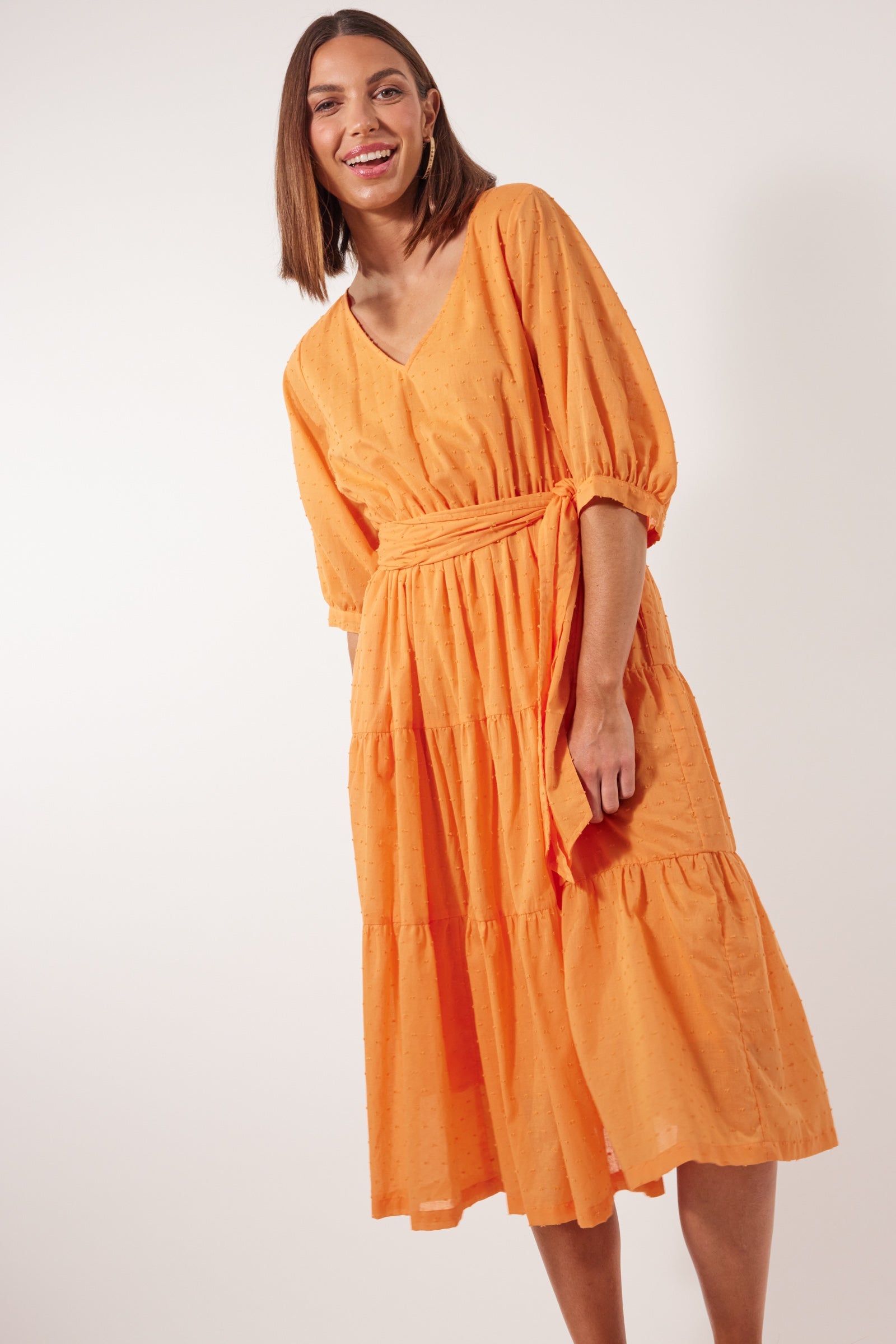 Soiree Tie Dress - Tangelo - Isle of Mine Clothing - Dress Mid