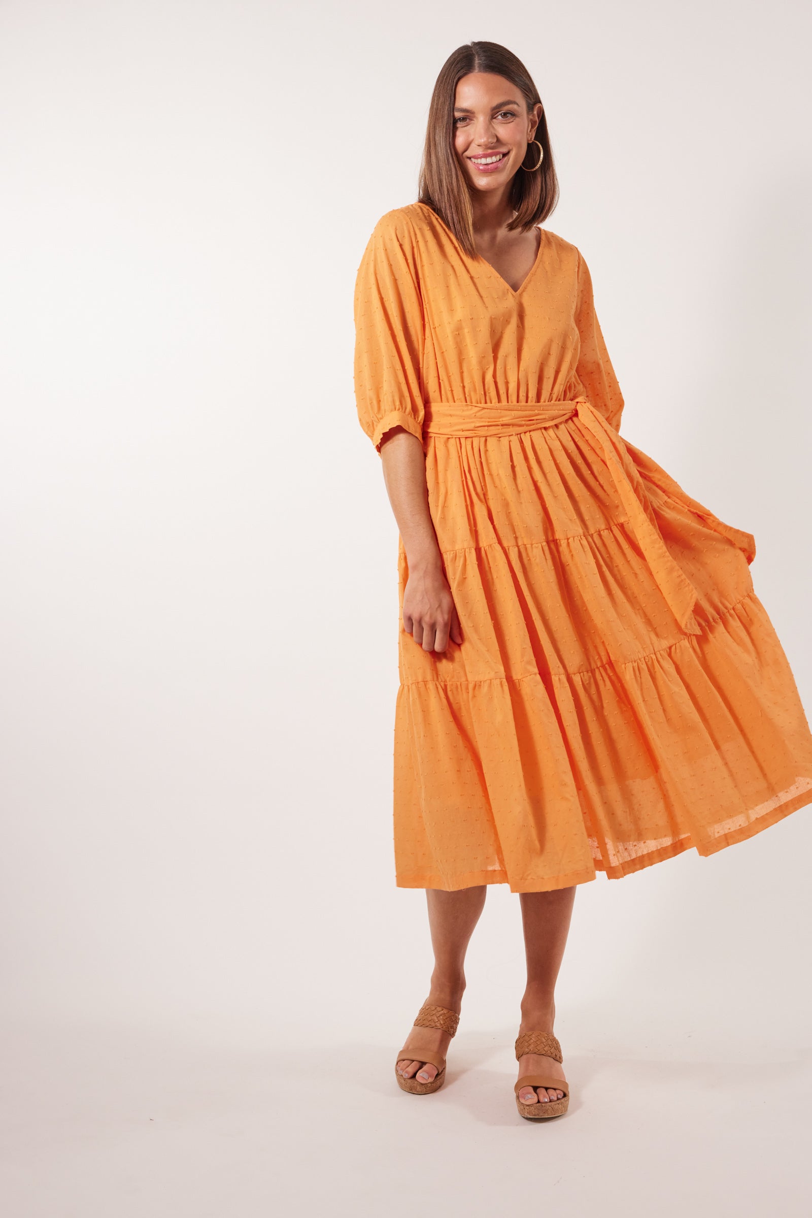 Soiree Tie Dress - Tangelo - Isle of Mine Clothing - Dress Mid